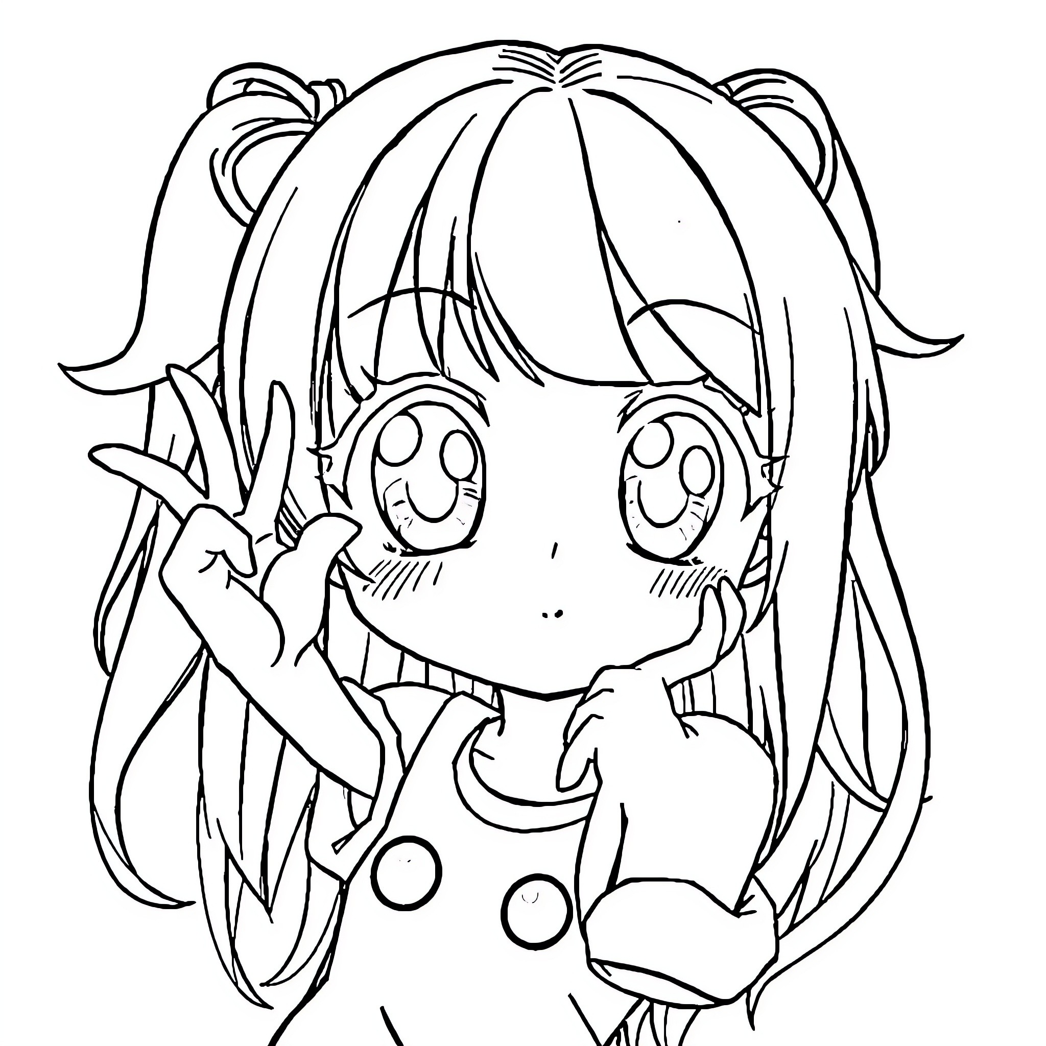 Anime Girl making a silly face Coloring Page (free black-and-white line drawing printable PDF for all, from beginners to advanced learners, including children, teens, adults, and seniors)