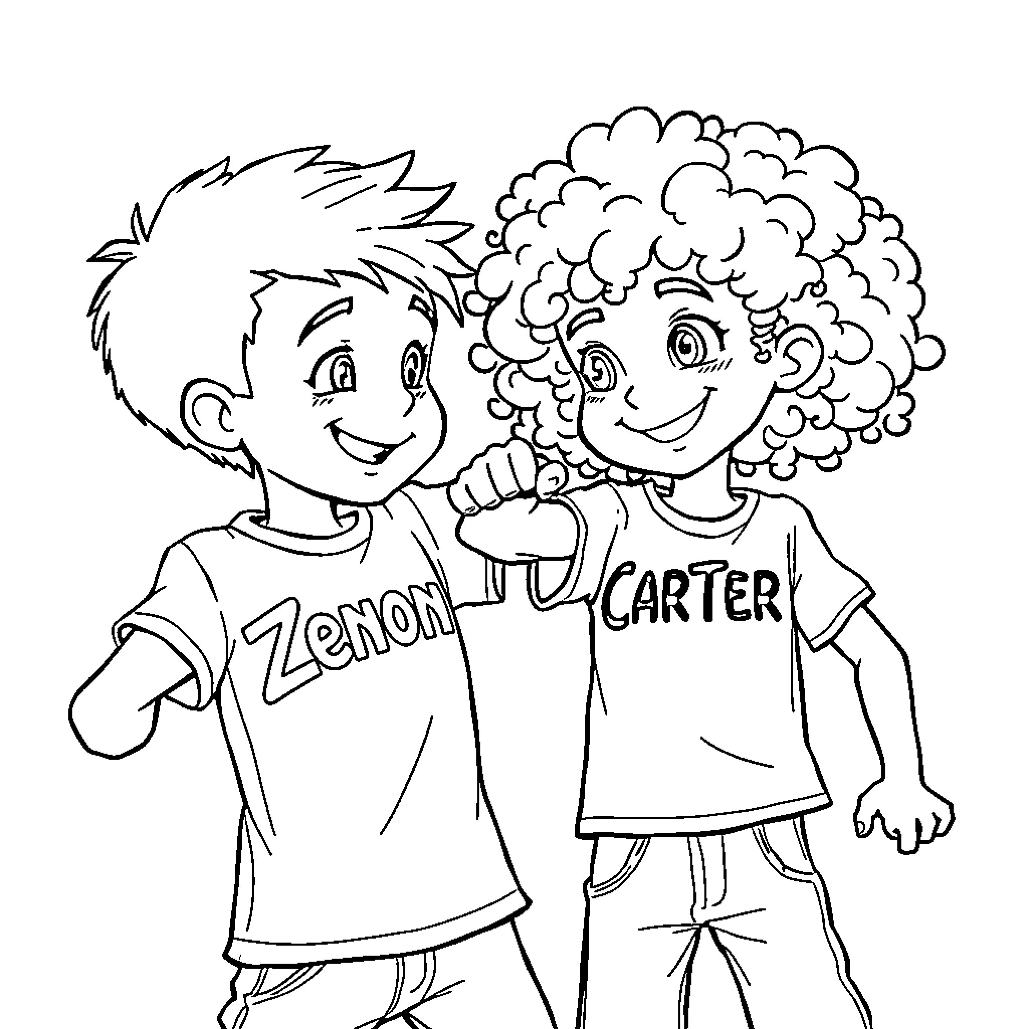 Kid friends enjoying time together Coloring Page (free black-and-white line drawing printable PDF for all, from beginners to advanced learners, including children, teens, adults, and seniors)