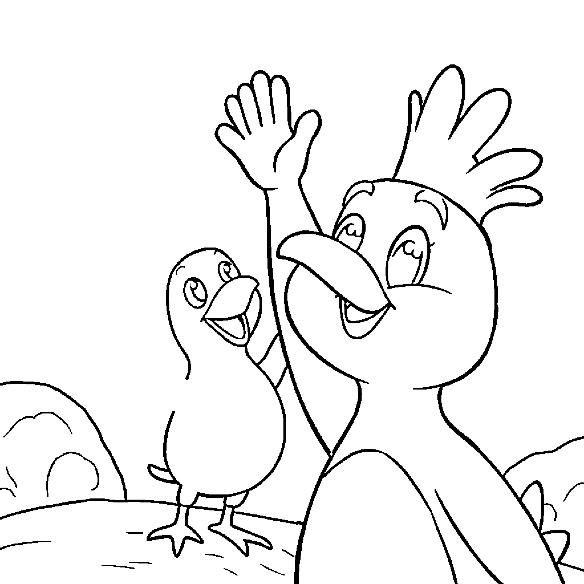 Pocoyo waving happily in the field Coloring Page (free black-and-white line drawing printable PDF for all, from beginners to advanced learners, including children, teens, adults, and seniors)