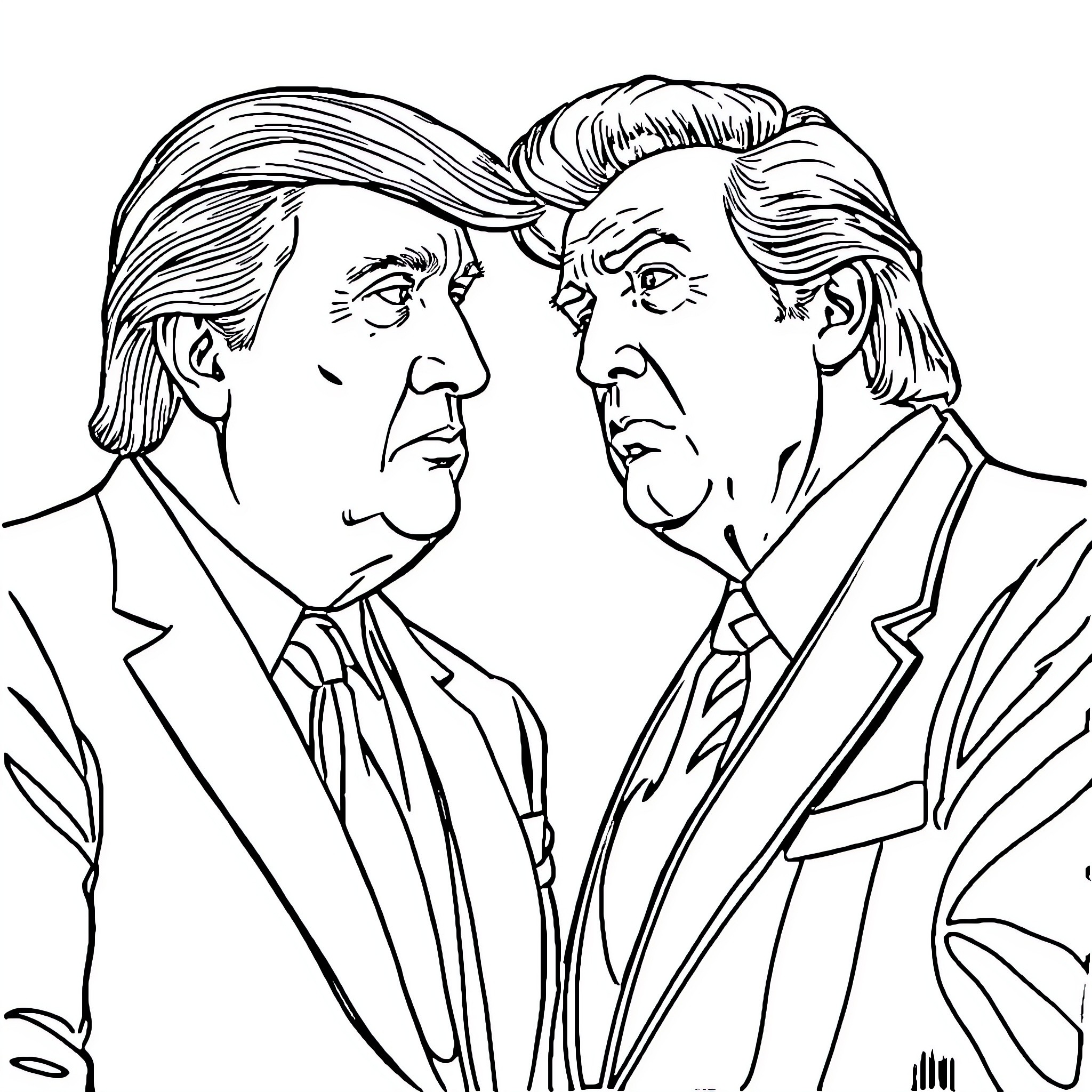 Trump's Confrontation with Political Rival Coloring Page (free black-and-white line drawing printable PDF for all, from beginners to advanced learners, including children, teens, adults, and seniors)
