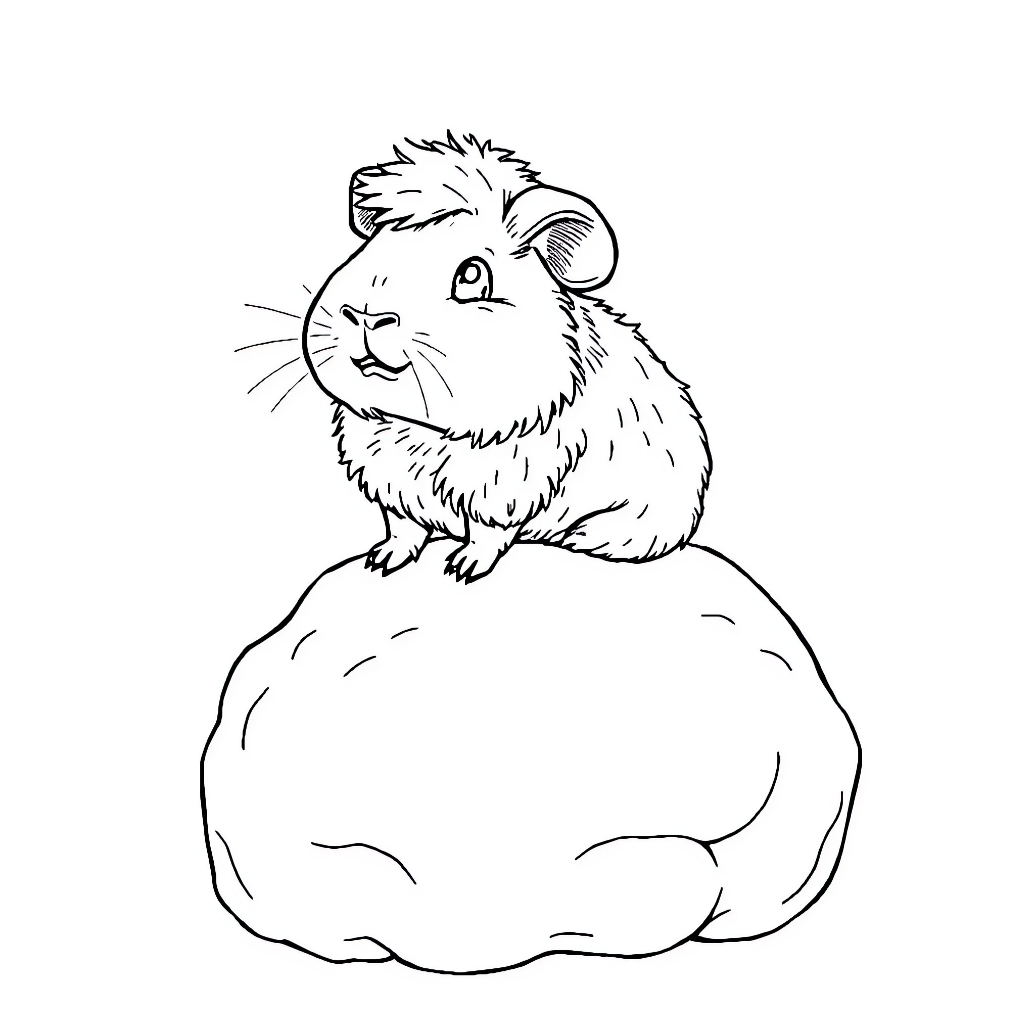Guinea Pig Sitting on a Fluffy Cloud Coloring Page (free black-and-white line drawing printable PDF for all, from beginners to advanced learners, including children, teens, adults, and seniors)