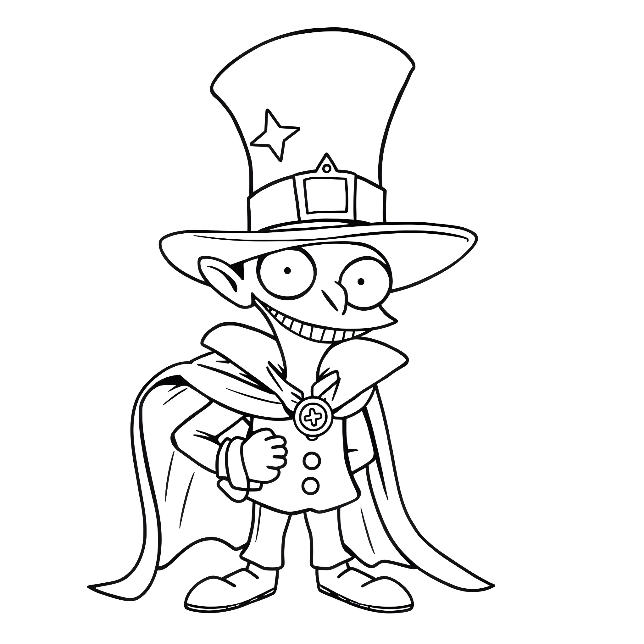 Marvin the Magical Trickster Coloring Page (free black-and-white line drawing printable PDF for all, from beginners to advanced learners, including children, teens, adults, and seniors)