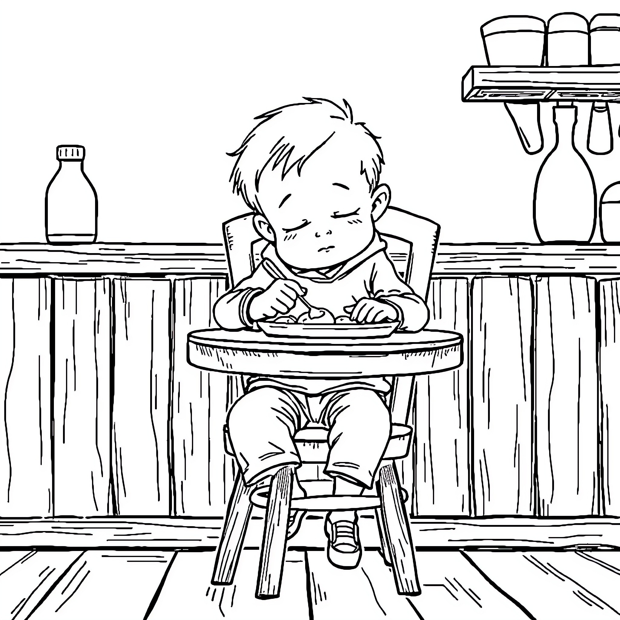 Enfant concentré lors d'une activité de dessin Coloring Page (free black-and-white line drawing printable PDF for all, from beginners to advanced learners, including children, teens, adults, and seniors)