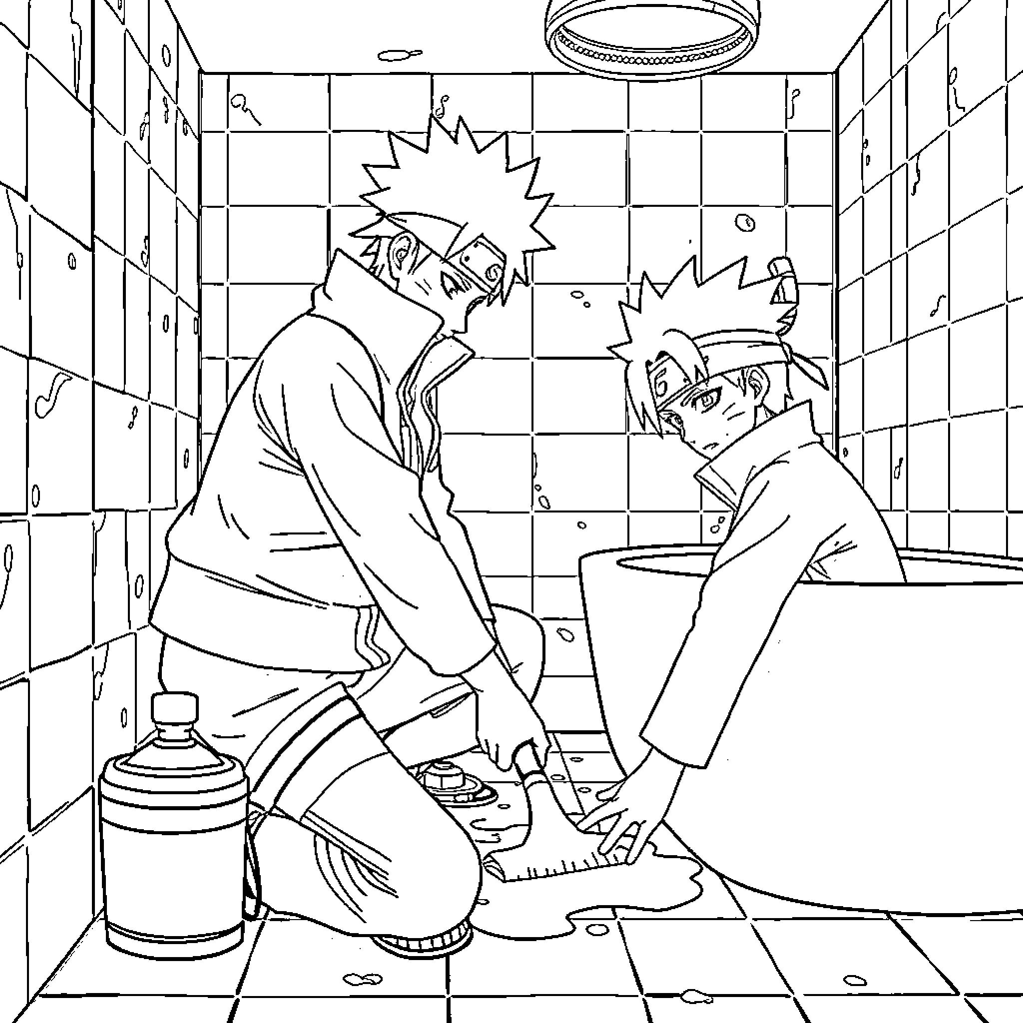 Naruto characters in an intense discussion Coloring Page (free black-and-white line drawing printable PDF for all, from beginners to advanced learners, including children, teens, adults, and seniors)