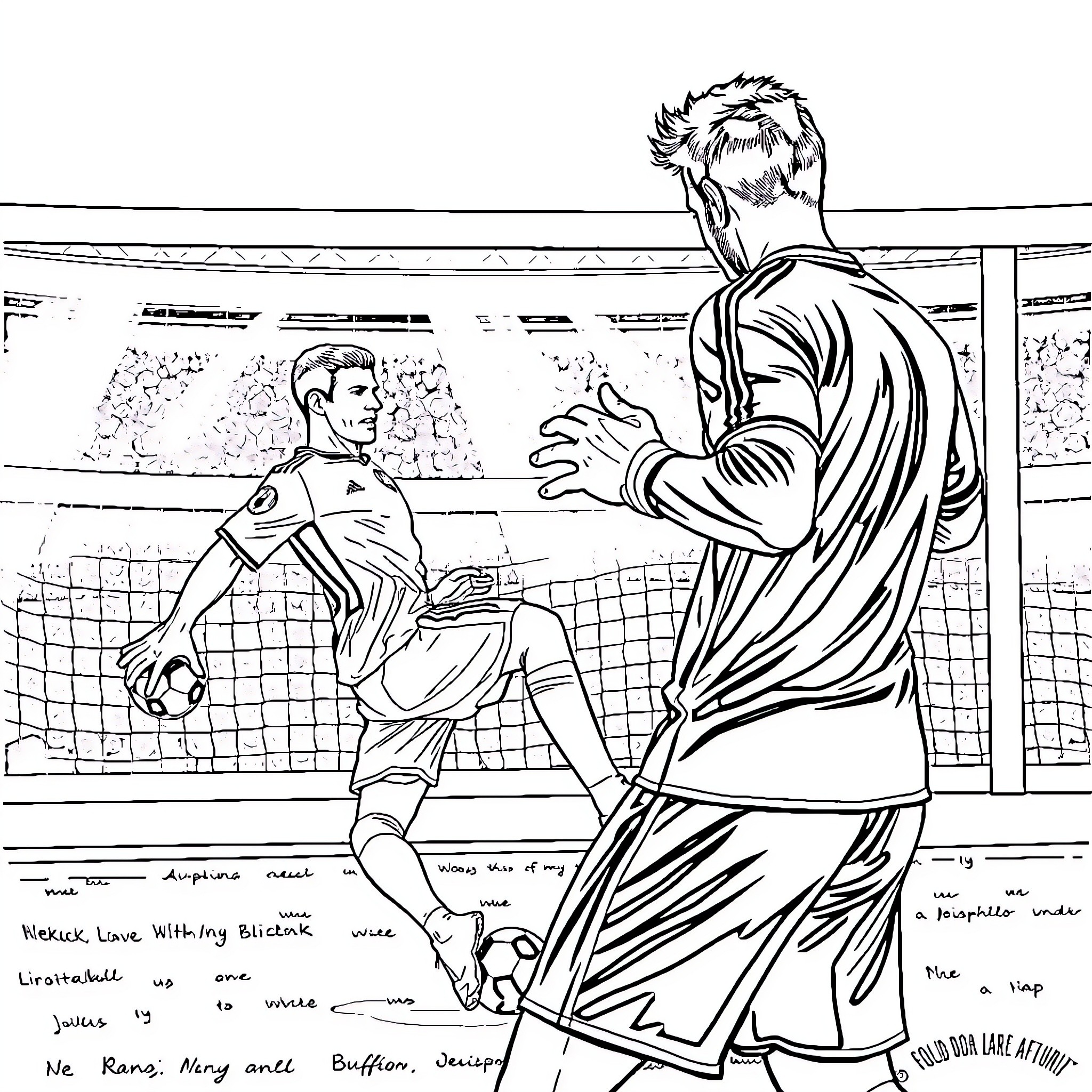 Cristiano Ronaldo Celebrating Victory on the Field Coloring Page (free black-and-white line drawing printable PDF for all, from beginners to advanced learners, including children, teens, adults, and seniors)