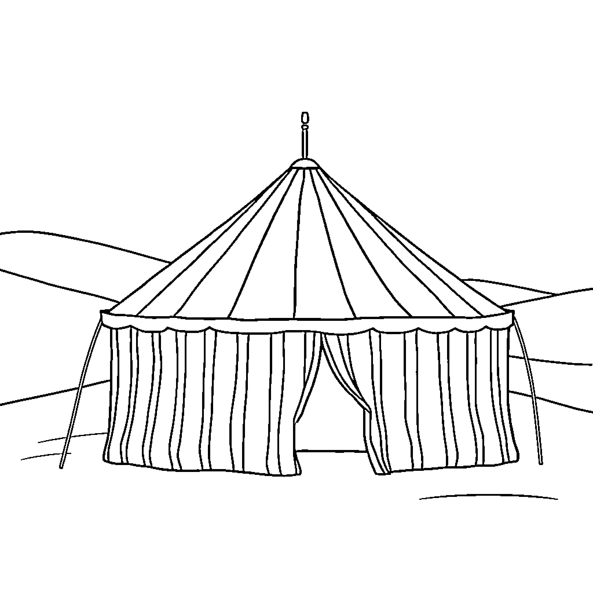 Bulebule's Circus Tent in the Meadow Coloring Page (free black-and-white line drawing printable PDF for all, from beginners to advanced learners, including children, teens, adults, and seniors)