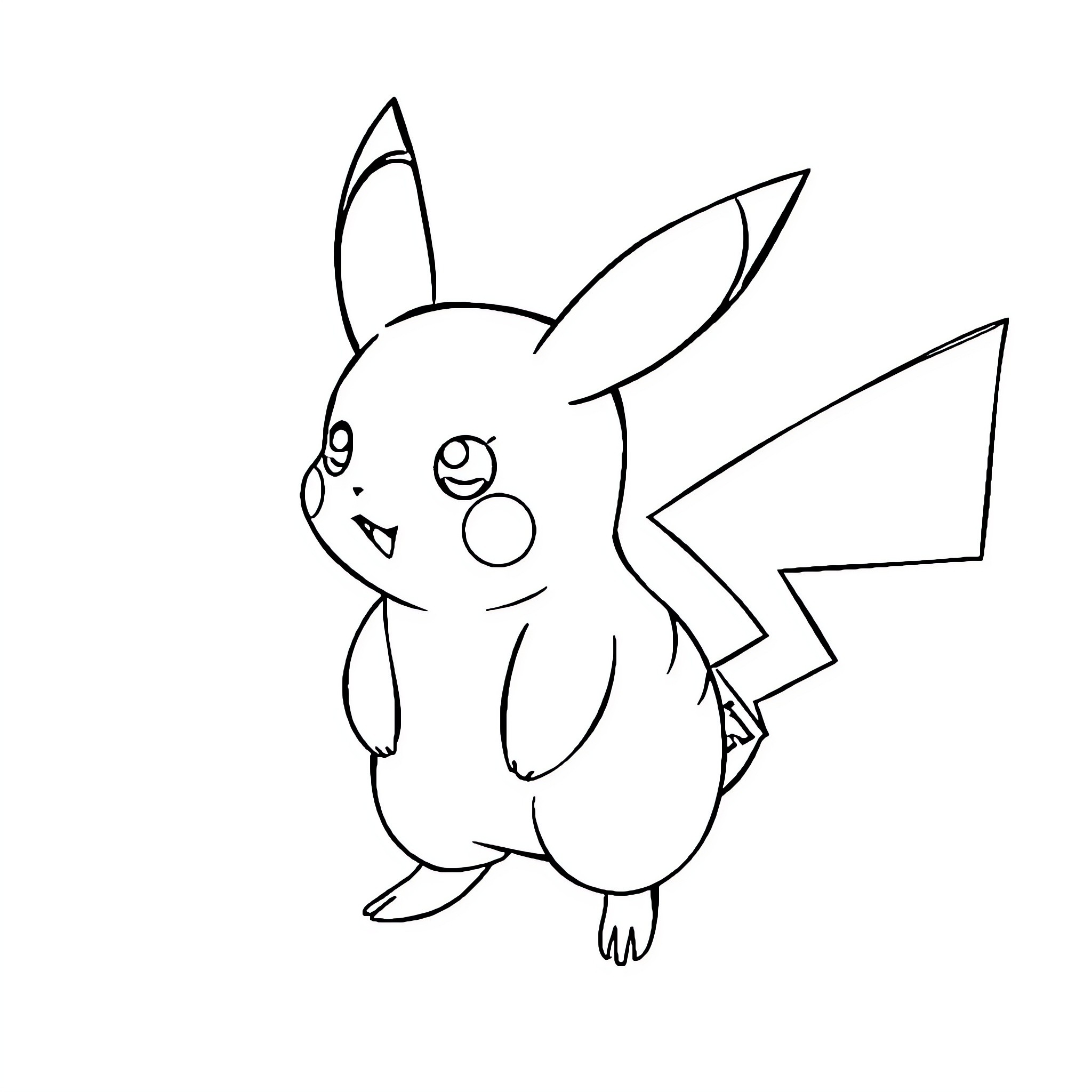 Pikachu waving happily Coloring Page (free black-and-white line drawing printable PDF for all, from beginners to advanced learners, including children, teens, adults, and seniors)