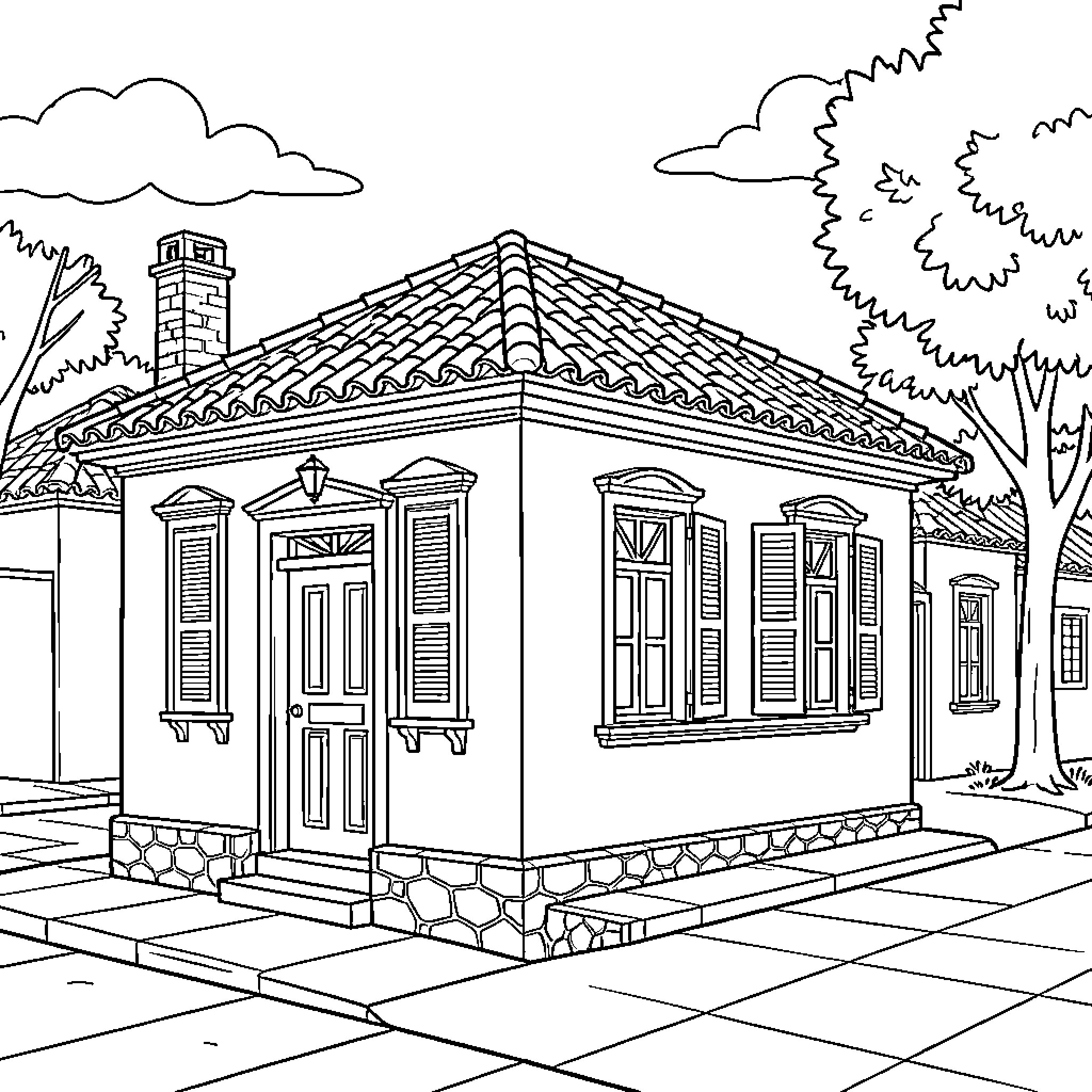 Casita de Tucumán standing calmly in a quiet street Coloring Page (free black-and-white line drawing printable PDF for all, from beginners to advanced learners, including children, teens, adults, and seniors)