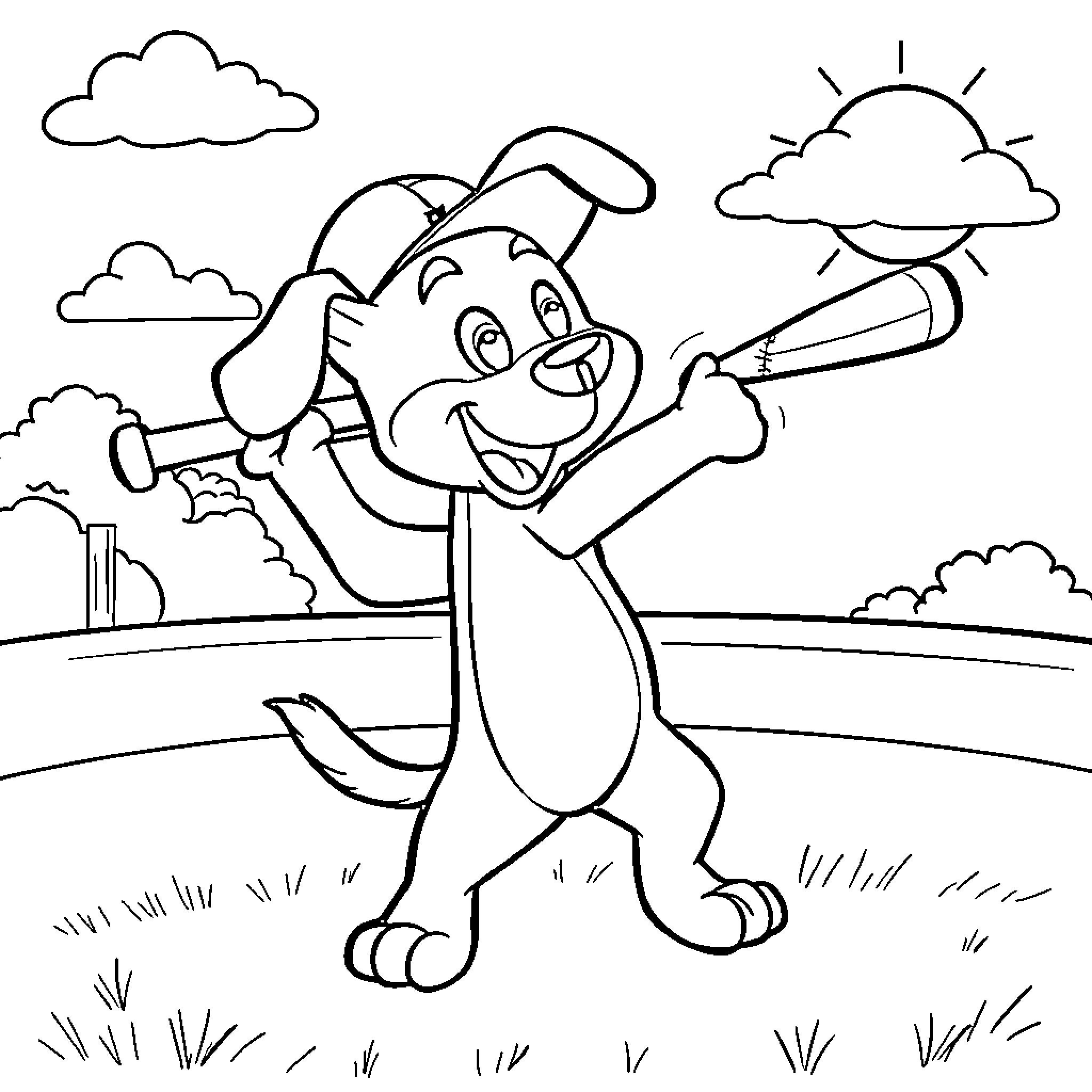 Bluey playing happily in the park Coloring Page (free black-and-white line drawing printable PDF for all, from beginners to advanced learners, including children, teens, adults, and seniors)