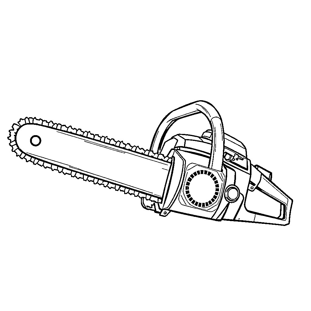 Chainsaw Cutting Tool in Outline Coloring Page (free black-and-white line drawing printable PDF for all, from beginners to advanced learners, including children, teens, adults, and seniors)