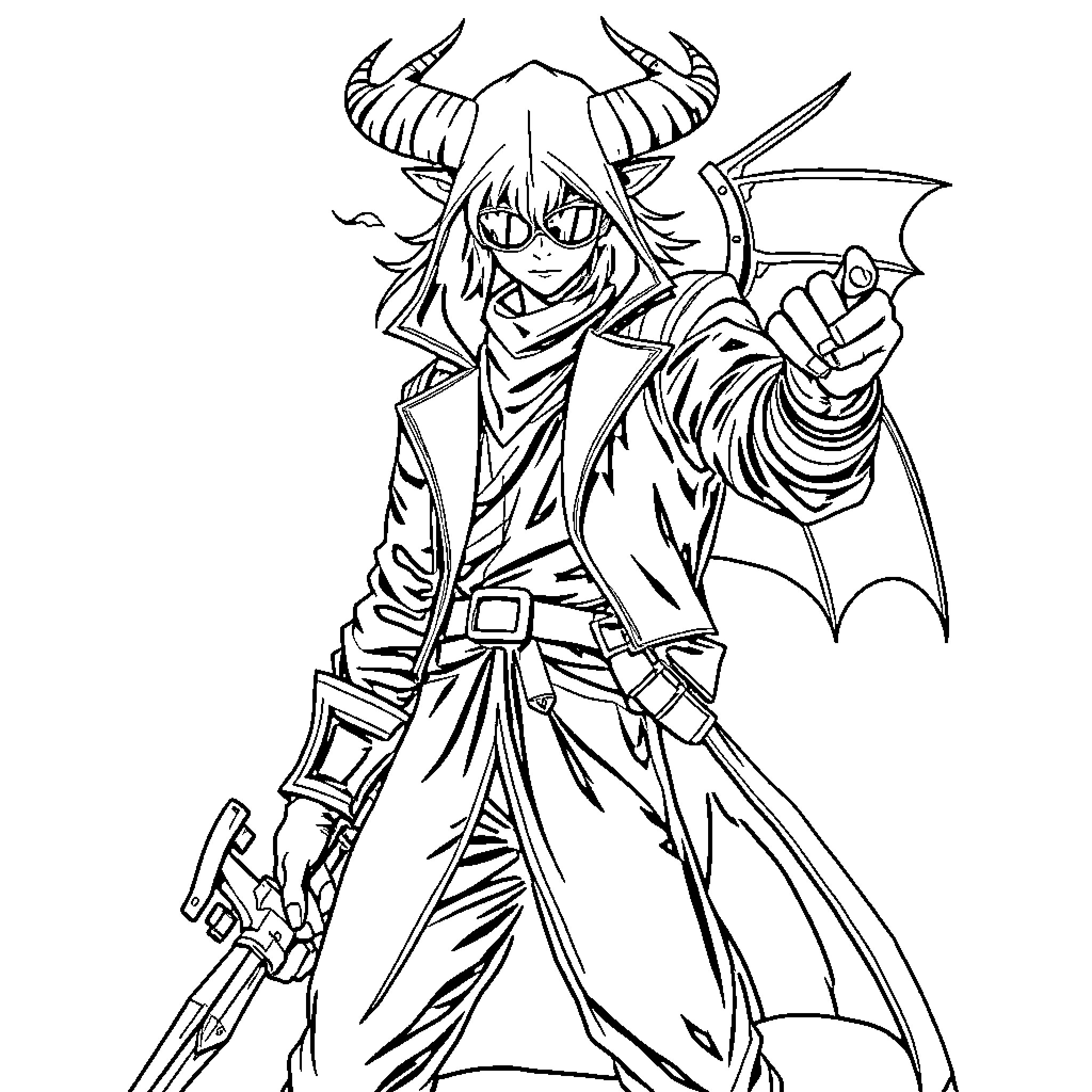 Kpop Warrior's Fierce Demeanor and Unique Attire Coloring Page (free black-and-white line drawing printable PDF for all, from beginners to advanced learners, including children, teens, adults, and seniors)