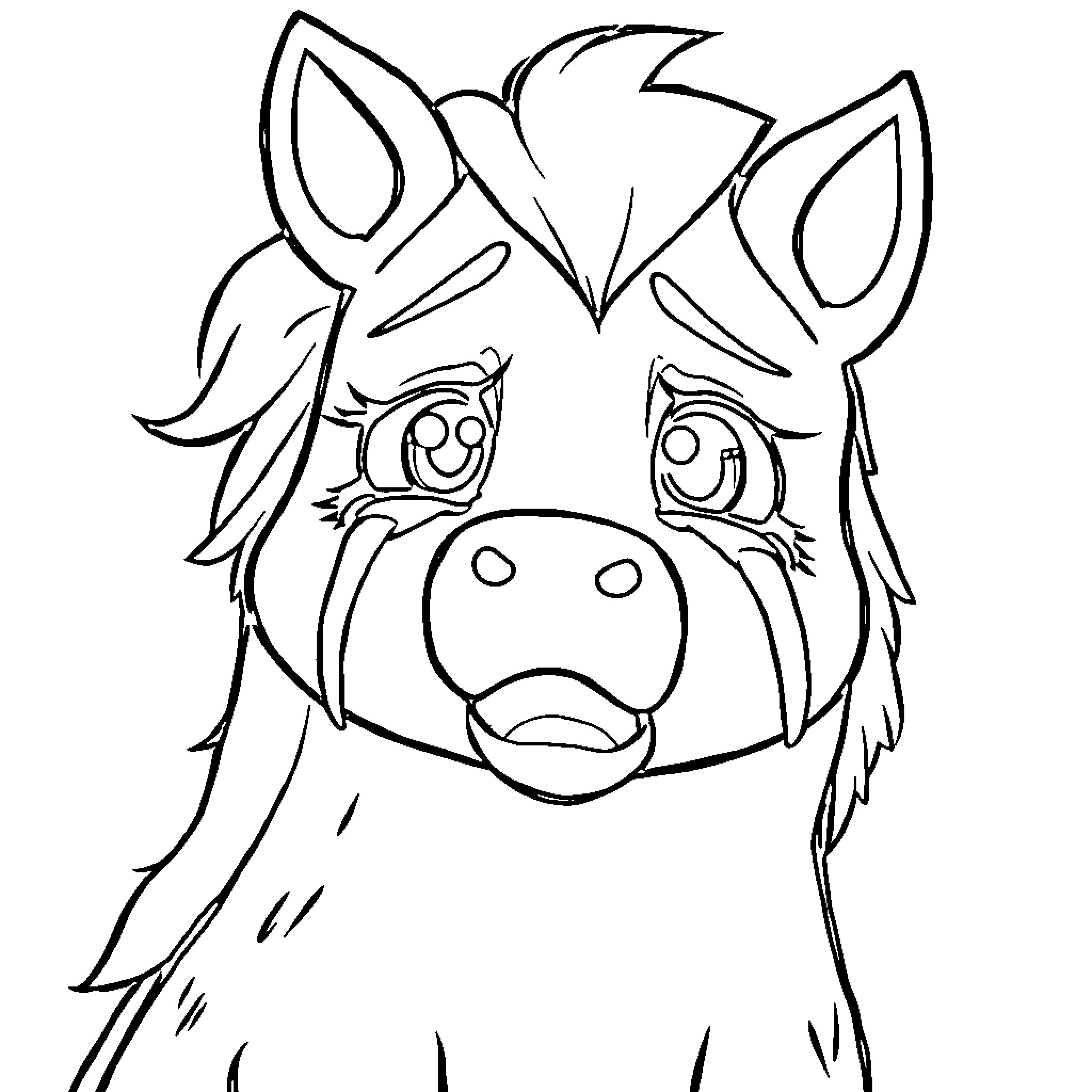 Mono Adorable Cartoon Animal Face Coloring Page (free black-and-white line drawing printable PDF for all, from beginners to advanced learners, including children, teens, adults, and seniors)