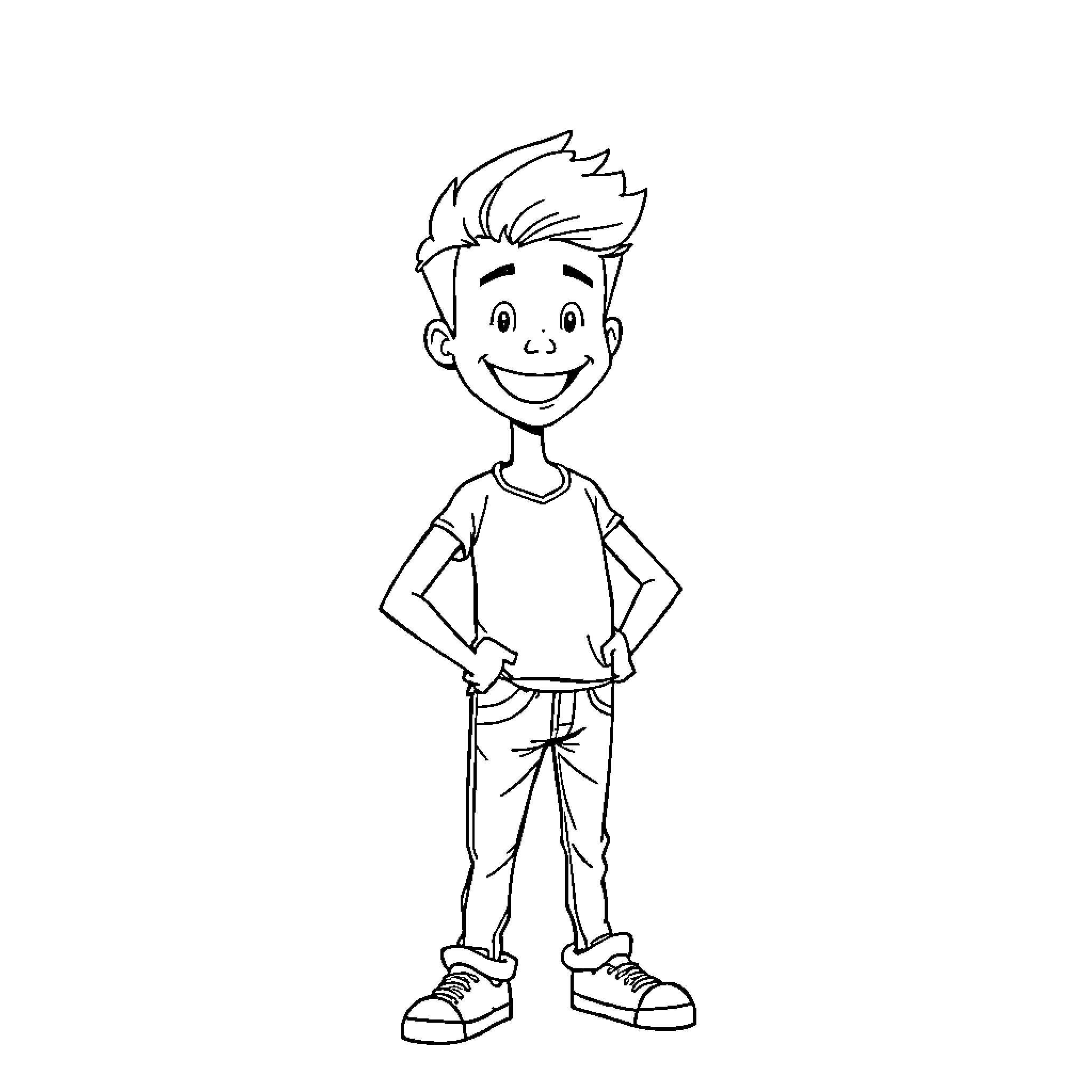 Zach's Cheerful Cartoon Self Coloring Page (free black-and-white line drawing printable PDF for all, from beginners to advanced learners, including children, teens, adults, and seniors)