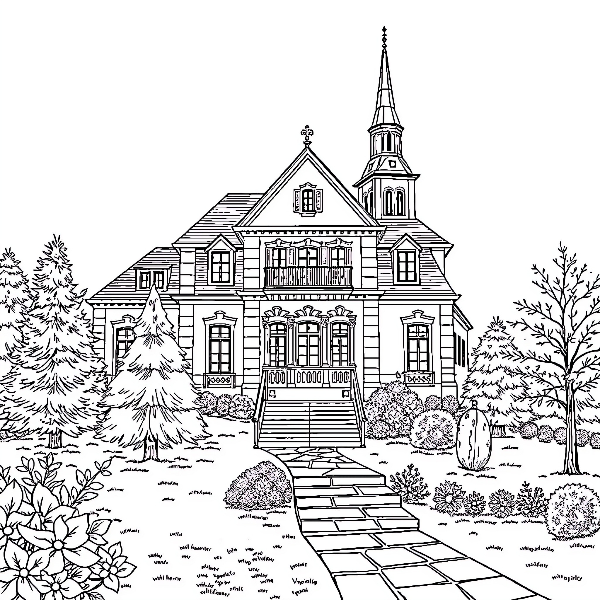 Real Estate Agent Showcasing Elegant Victorian-Style Home Coloring Page (free black-and-white line drawing printable PDF for all, from beginners to advanced learners, including children, teens, adults, and seniors)