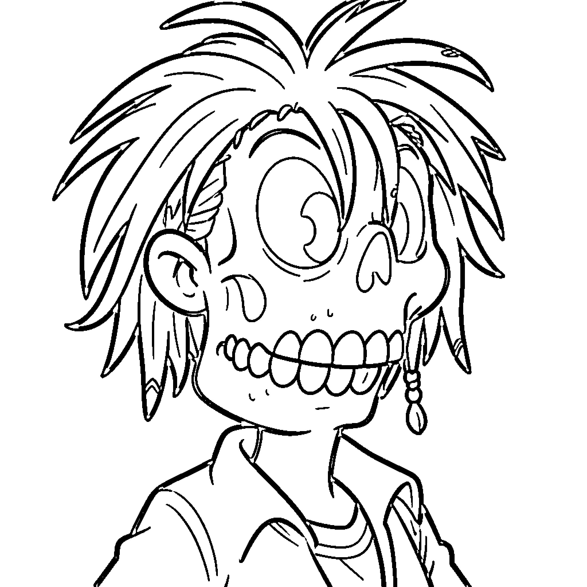 Uncle Scrooge's Wacky Zombie Caricature Coloring Page (free black-and-white line drawing printable PDF for all, from beginners to advanced learners, including children, teens, adults, and seniors)