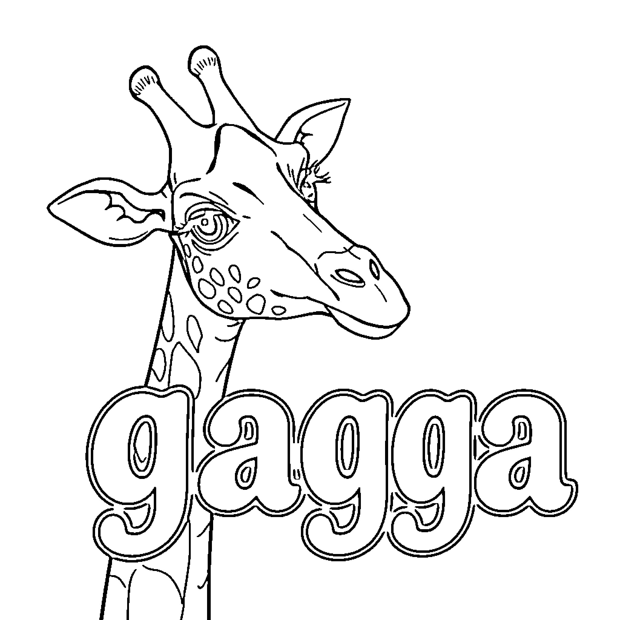 Giraffe's silly face and big ears Coloring Page (free black-and-white line drawing printable PDF for all, from beginners to advanced learners, including children, teens, adults, and seniors)