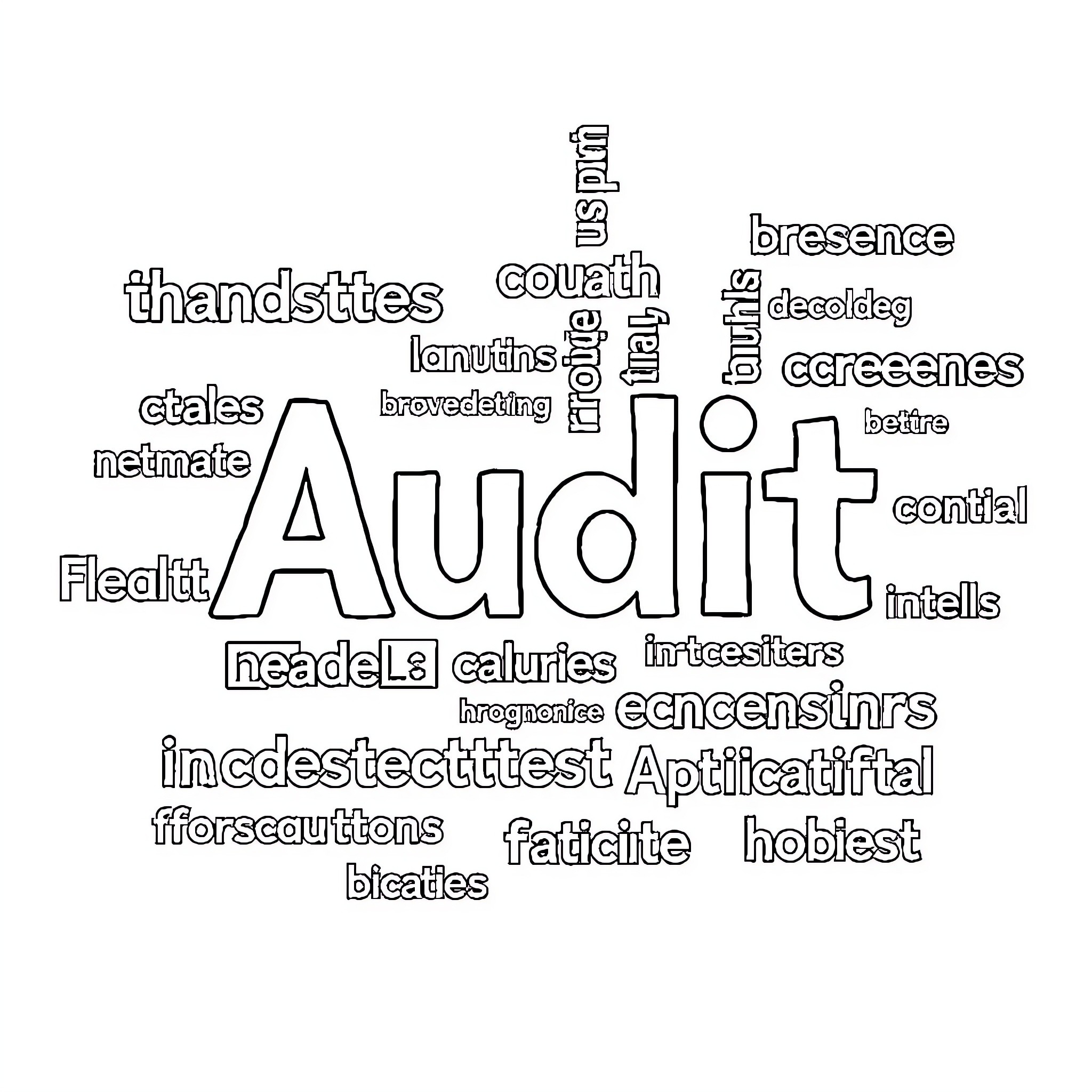 Audit of Conceptual Terms and Expressions Coloring Page (free black-and-white line drawing printable PDF for all, from beginners to advanced learners, including children, teens, adults, and seniors)