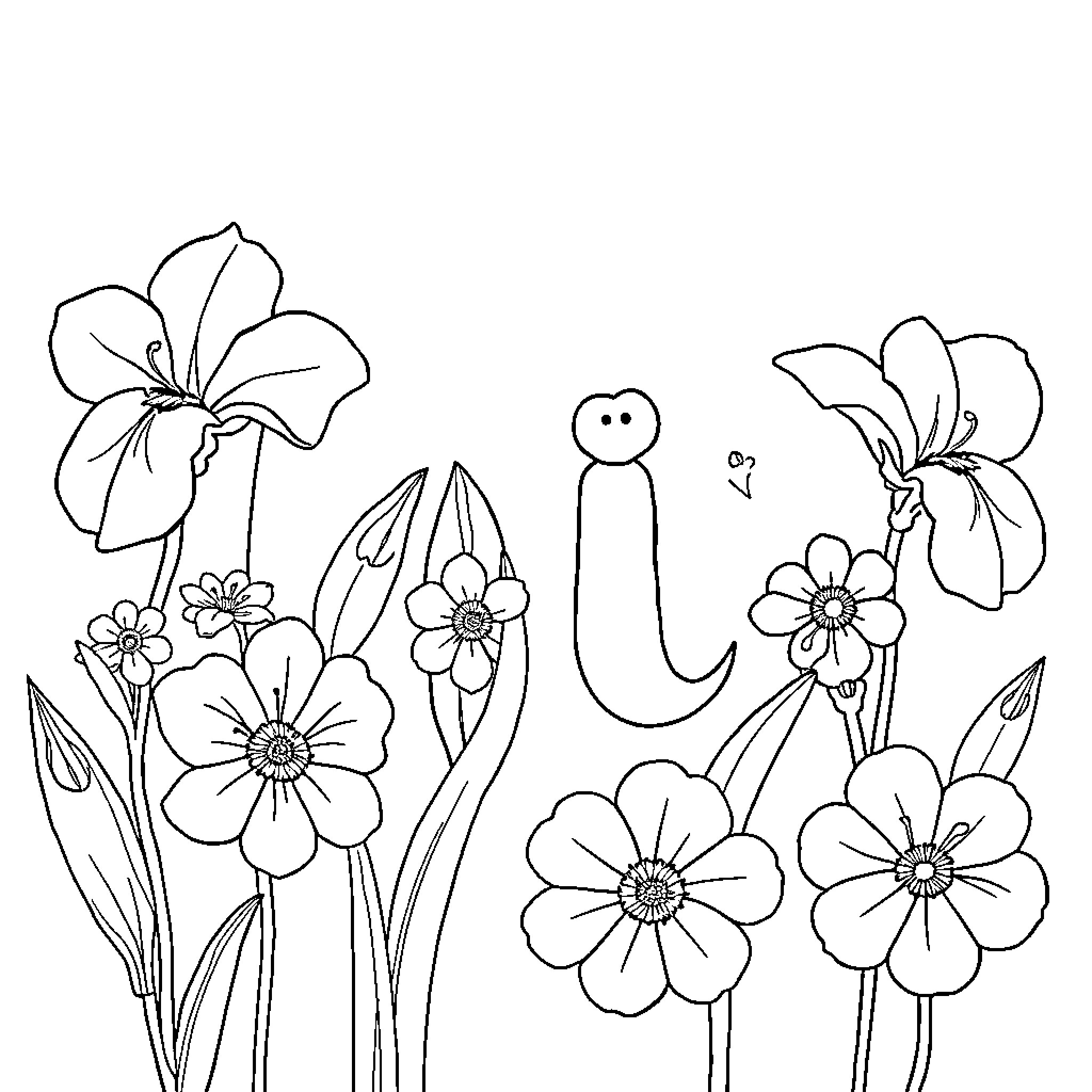 Iris in Bloom: Flowers and Nature Wonderland Coloring Page (free black-and-white line drawing printable PDF for all, from beginners to advanced learners, including children, teens, adults, and seniors)