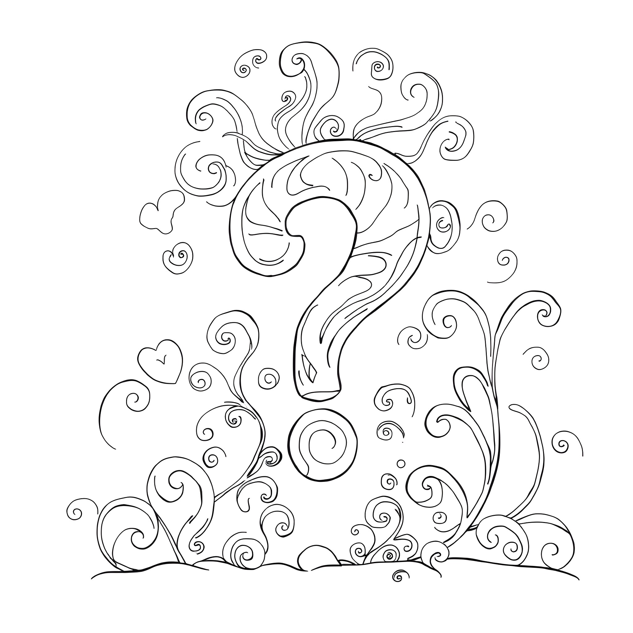 Tipper's Curious Question Mark Coloring Page (free black-and-white line drawing printable PDF for all, from beginners to advanced learners, including children, teens, adults, and seniors)