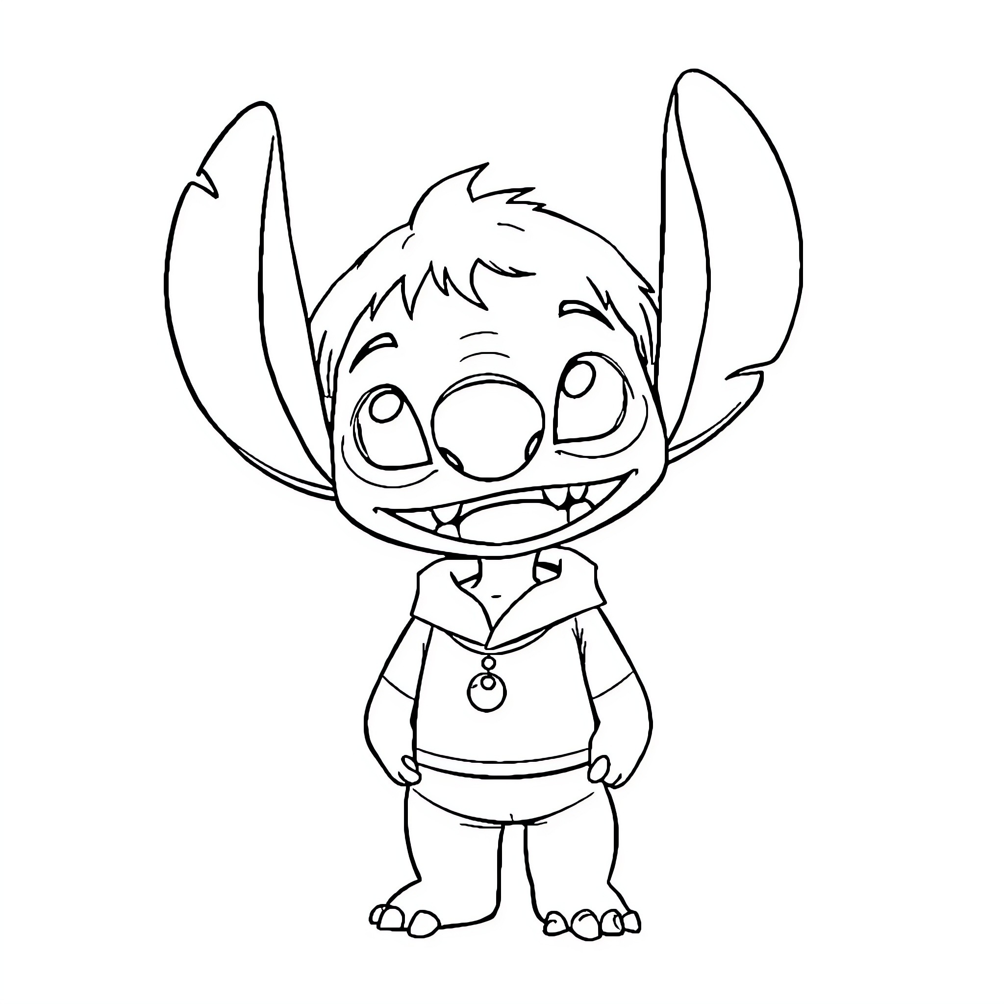 Stitch making a funny face Coloring Page (free black-and-white line drawing printable PDF for all, from beginners to advanced learners, including children, teens, adults, and seniors)