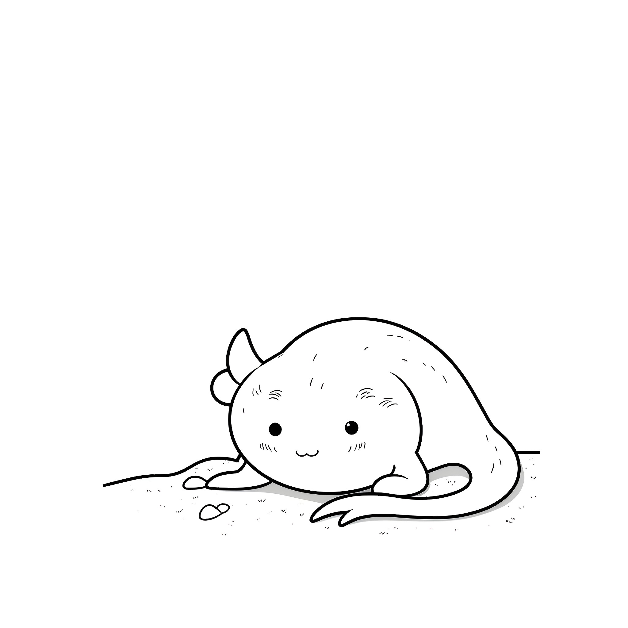 Axolotl resting on the ground Coloring Page (free black-and-white line drawing printable PDF for all, from beginners to advanced learners, including children, teens, adults, and seniors)