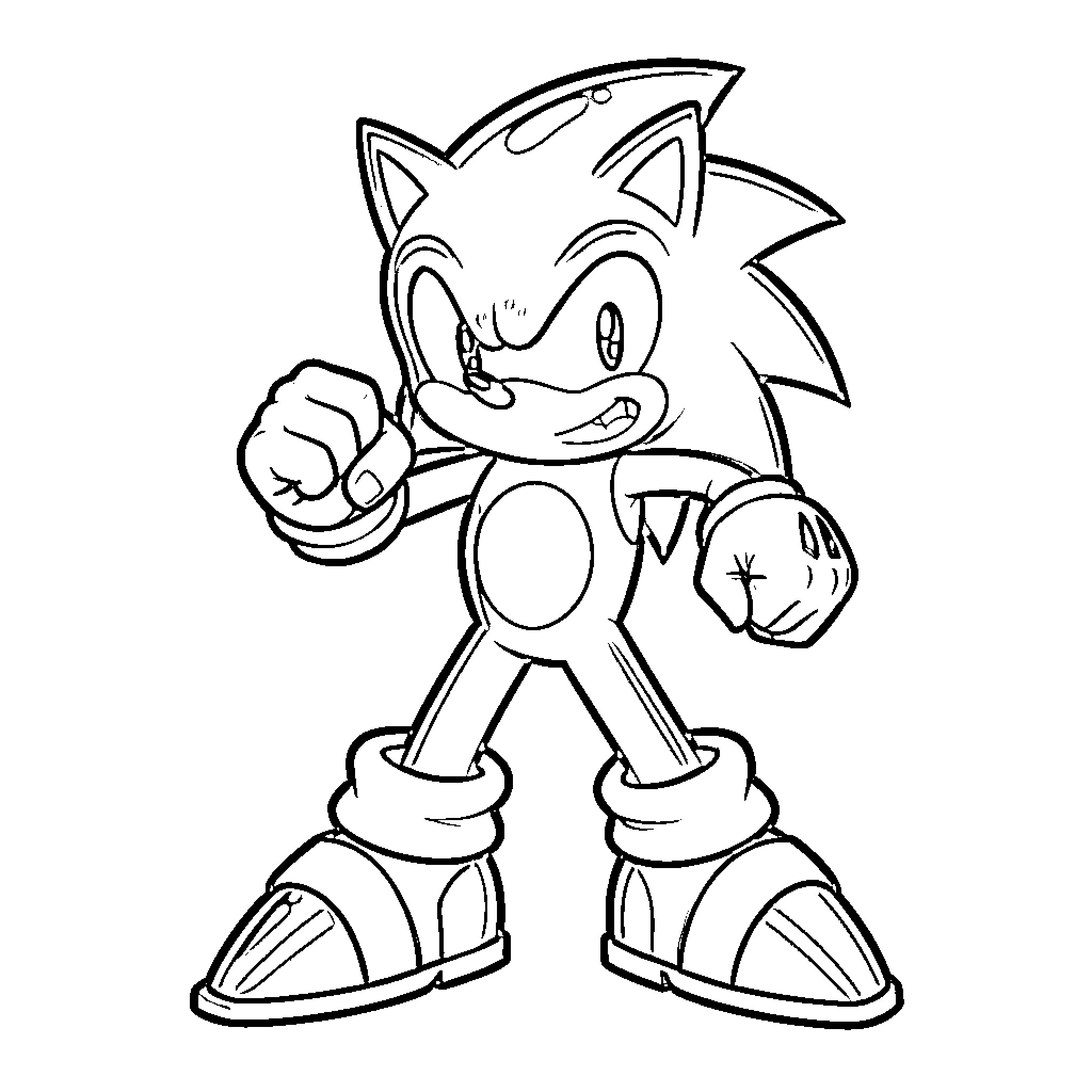 Sonic the Hedgehog in an action pose Coloring Page (free black-and-white line drawing printable PDF for all, from beginners to advanced learners, including children, teens, adults, and seniors)