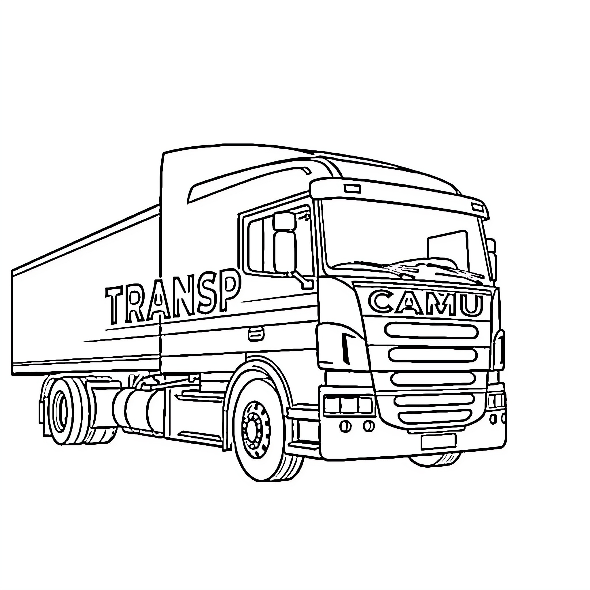 Semi Truck Carrying Cargo in Delivery Coloring Page (free black-and-white line drawing printable PDF for all, from beginners to advanced learners, including children, teens, adults, and seniors)