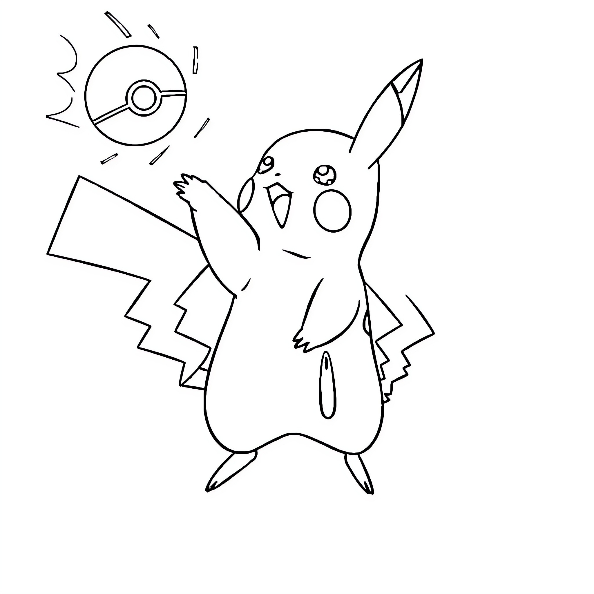 Pikachu playing with electric sparks Coloring Page (free black-and-white line drawing printable PDF for all, from beginners to advanced learners, including children, teens, adults, and seniors)