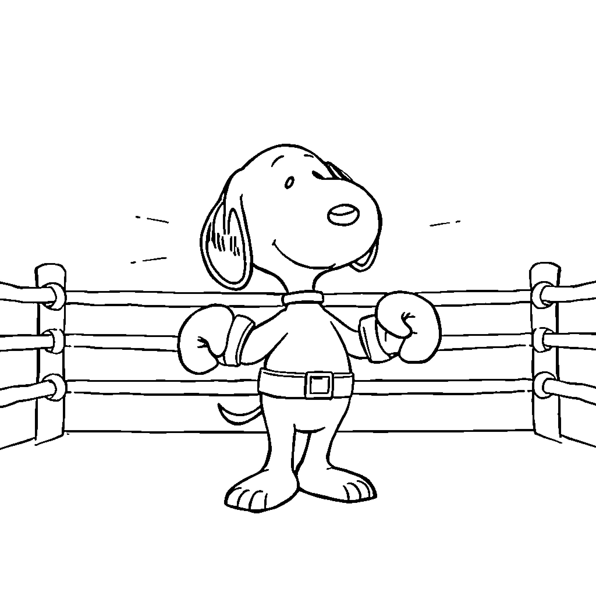 Snoopy preparing for a boxing match Coloring Page (free black-and-white line drawing printable PDF for all, from beginners to advanced learners, including children, teens, adults, and seniors)