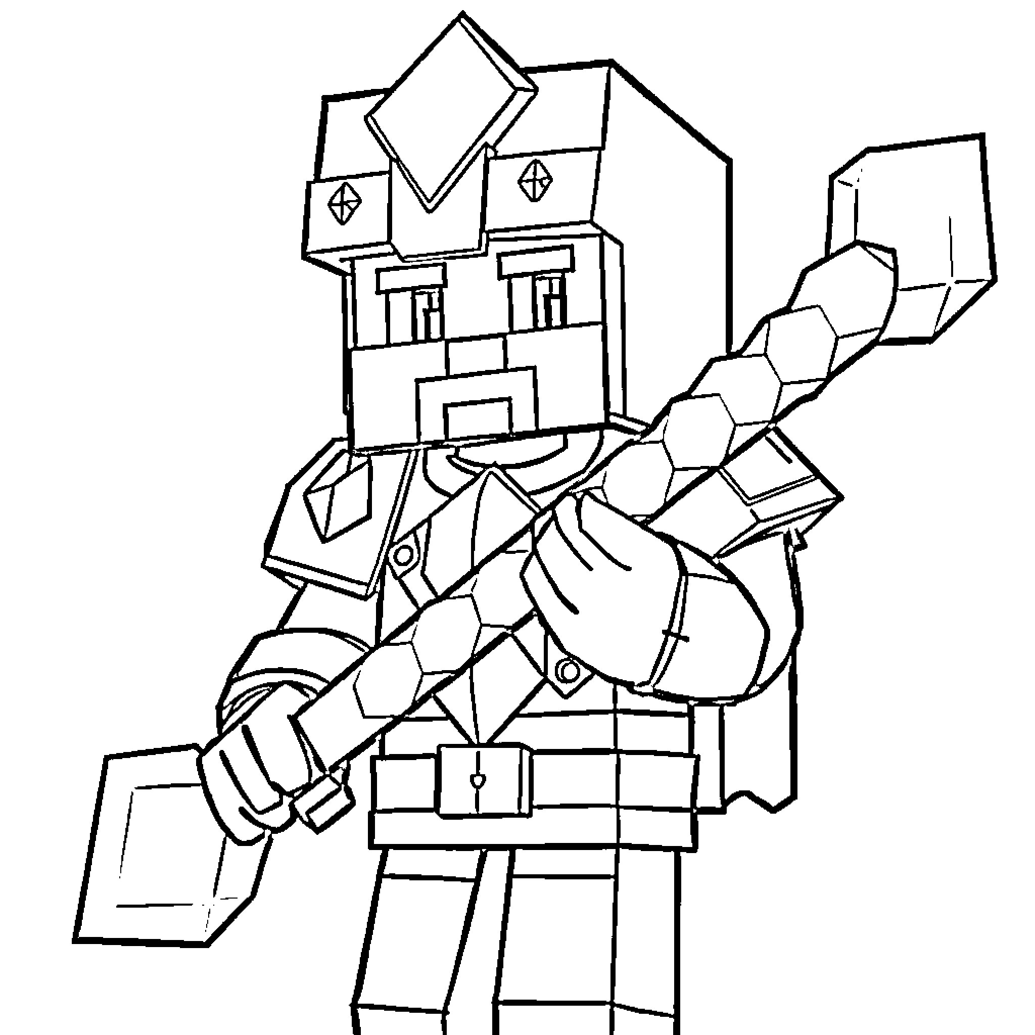 Steve the robot warrior with a powerful arm Coloring Page (free black-and-white line drawing printable PDF for all, from beginners to advanced learners, including children, teens, adults, and seniors)