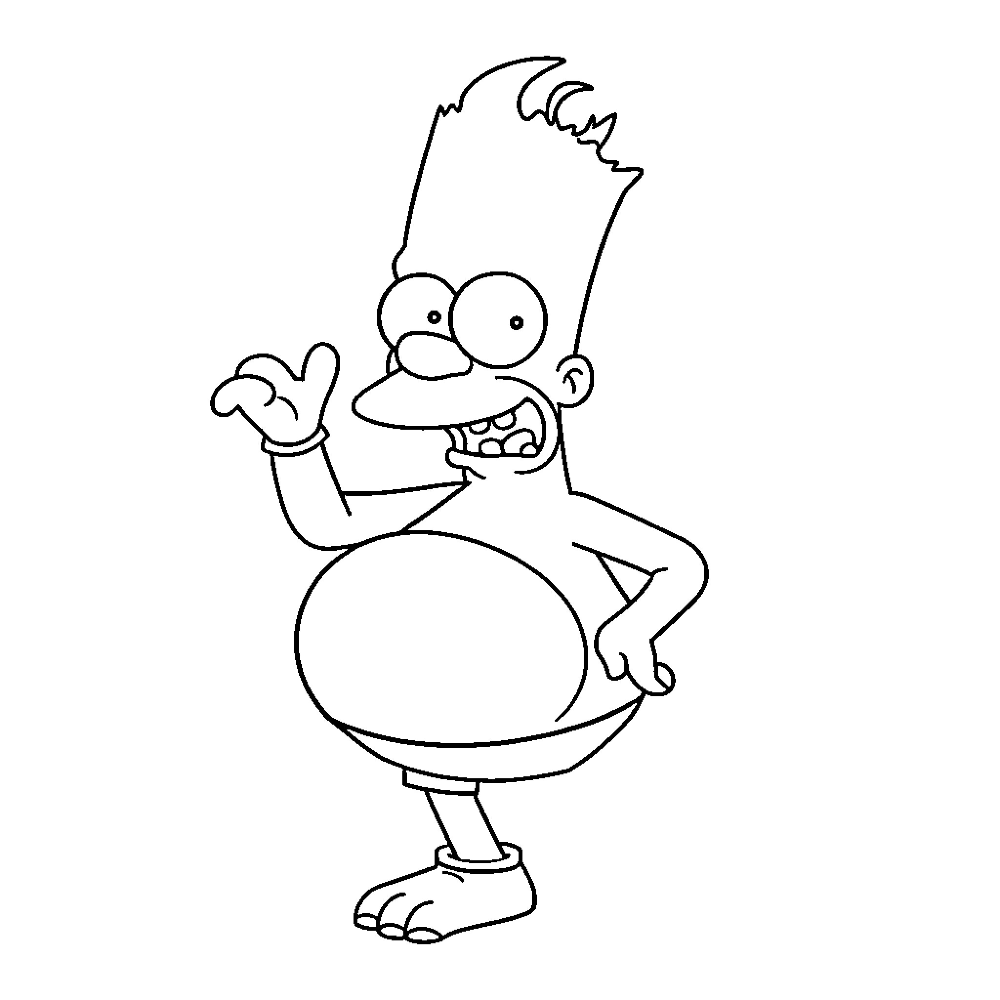 Fart Simpson making a silly expression Coloring Page (free black-and-white line drawing printable PDF for all, from beginners to advanced learners, including children, teens, adults, and seniors)