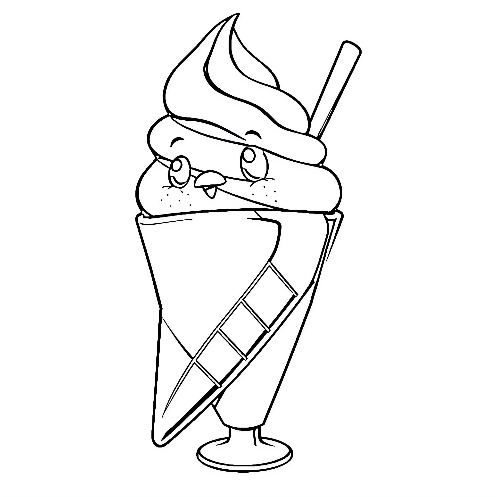 Glace Dessert with Whipped Cream and Wafer Coloring Page (free black-and-white line drawing printable PDF for all, from beginners to advanced learners, including children, teens, adults, and seniors)