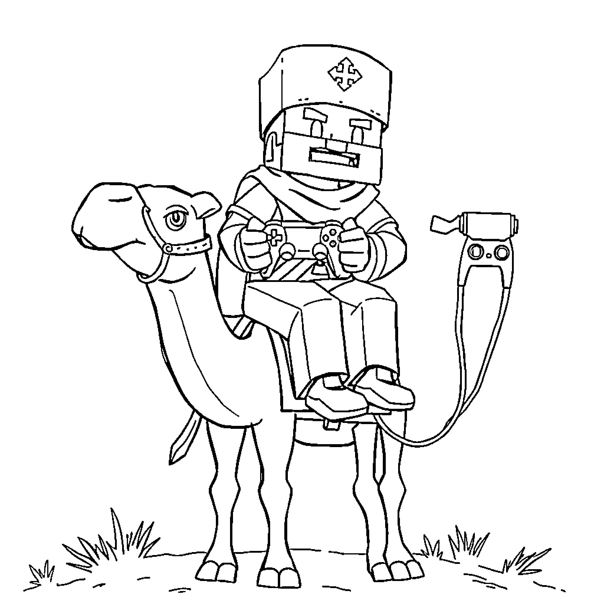 Warden exploring the desert on a camel Coloring Page (free black-and-white line drawing printable PDF for all, from beginners to advanced learners, including children, teens, adults, and seniors)