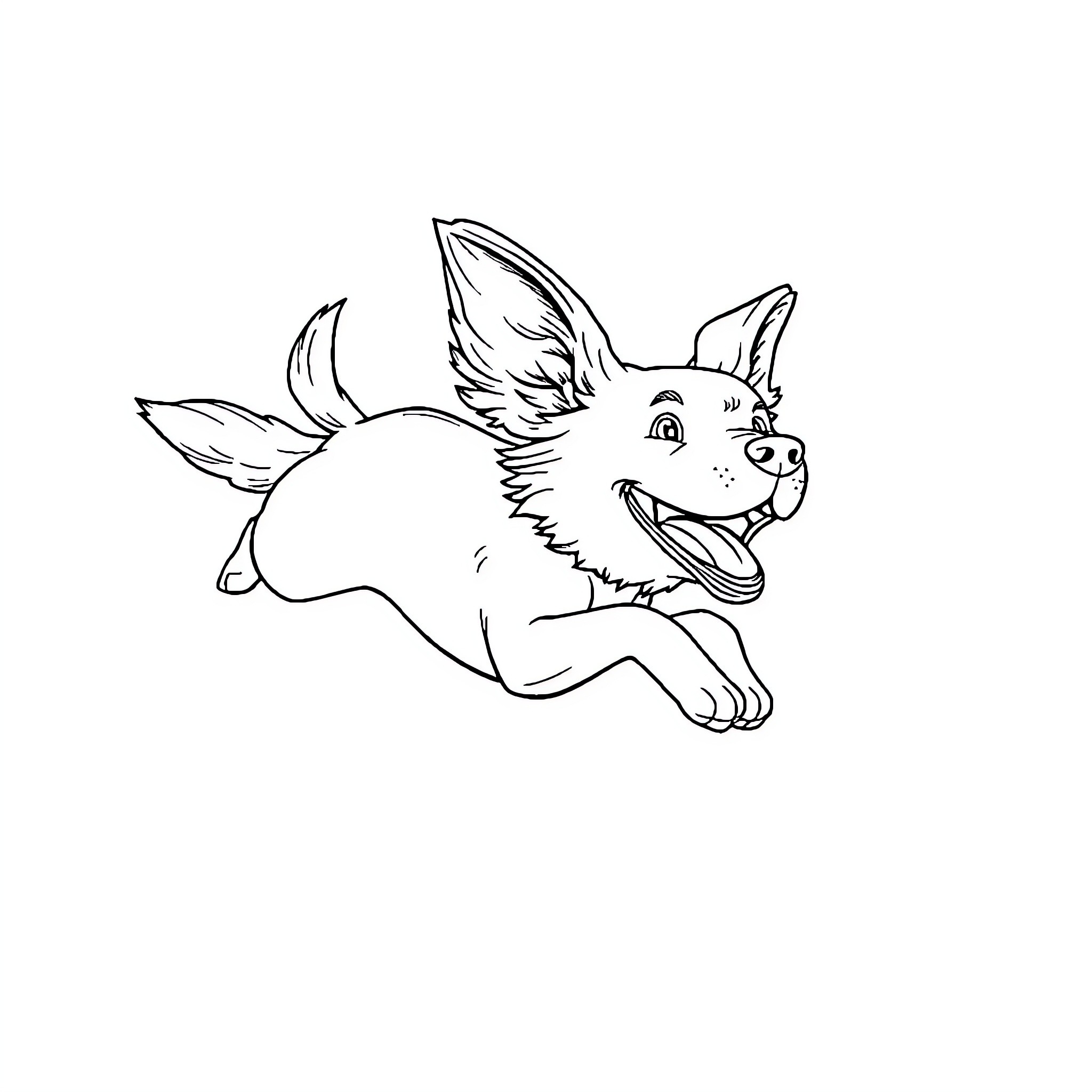 Dog running joyfully in the park Coloring Page (free black-and-white line drawing printable PDF for all, from beginners to advanced learners, including children, teens, adults, and seniors)