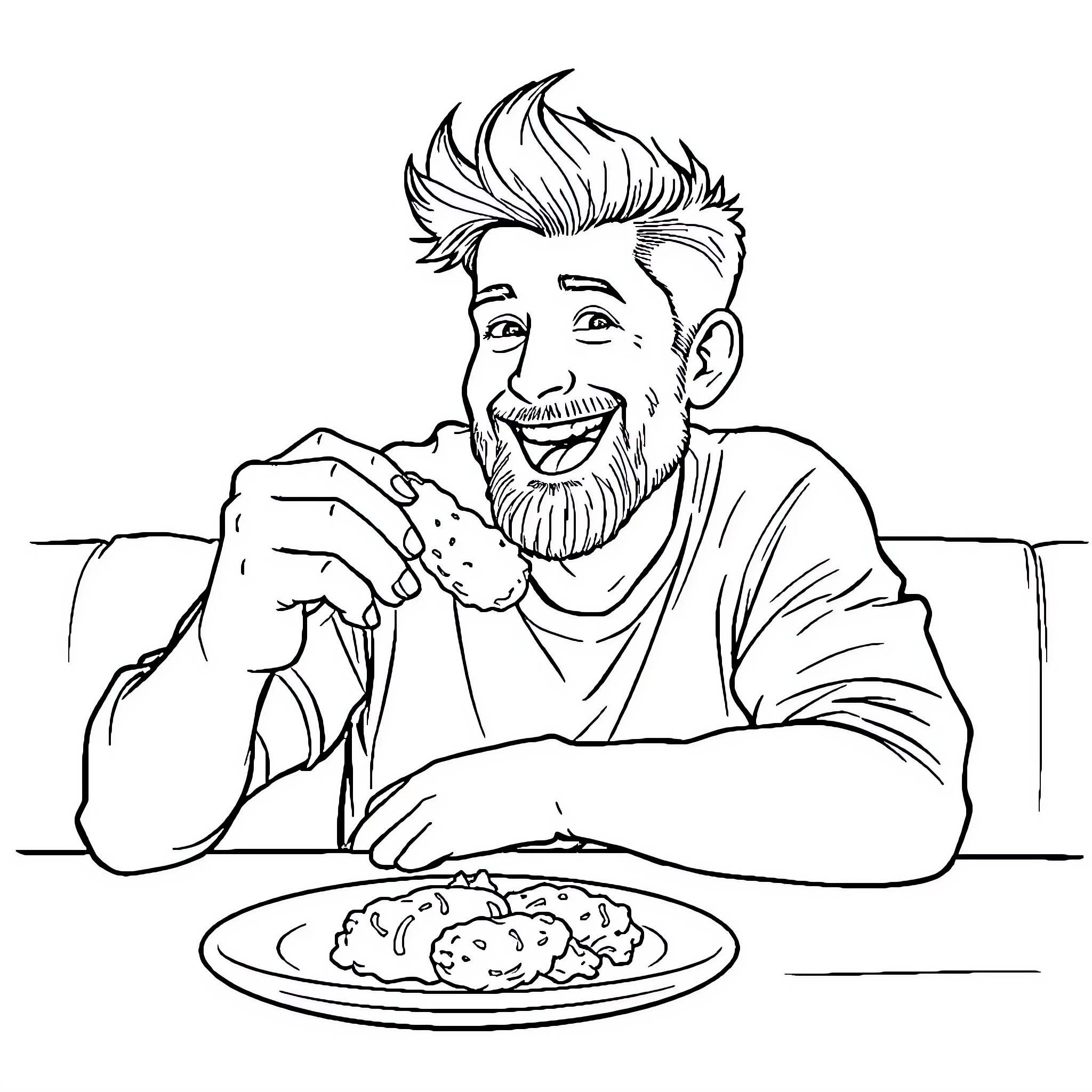 Josh Allen enjoying a hearty meal Coloring Page (free black-and-white line drawing printable PDF for all, from beginners to advanced learners, including children, teens, adults, and seniors)