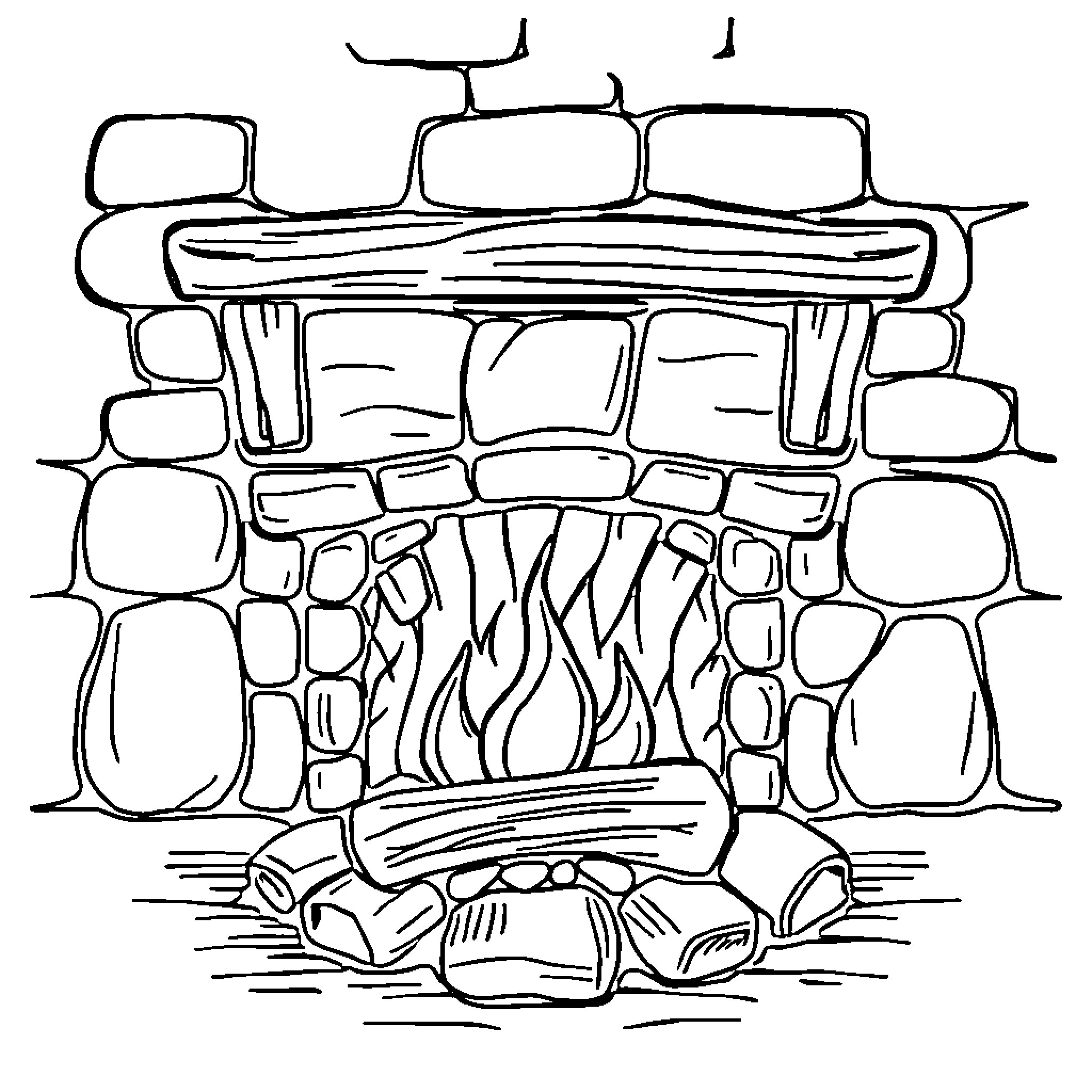 Heart Warming Fireplace Scene Coloring Page (free black-and-white line drawing printable PDF for all, from beginners to advanced learners, including children, teens, adults, and seniors)