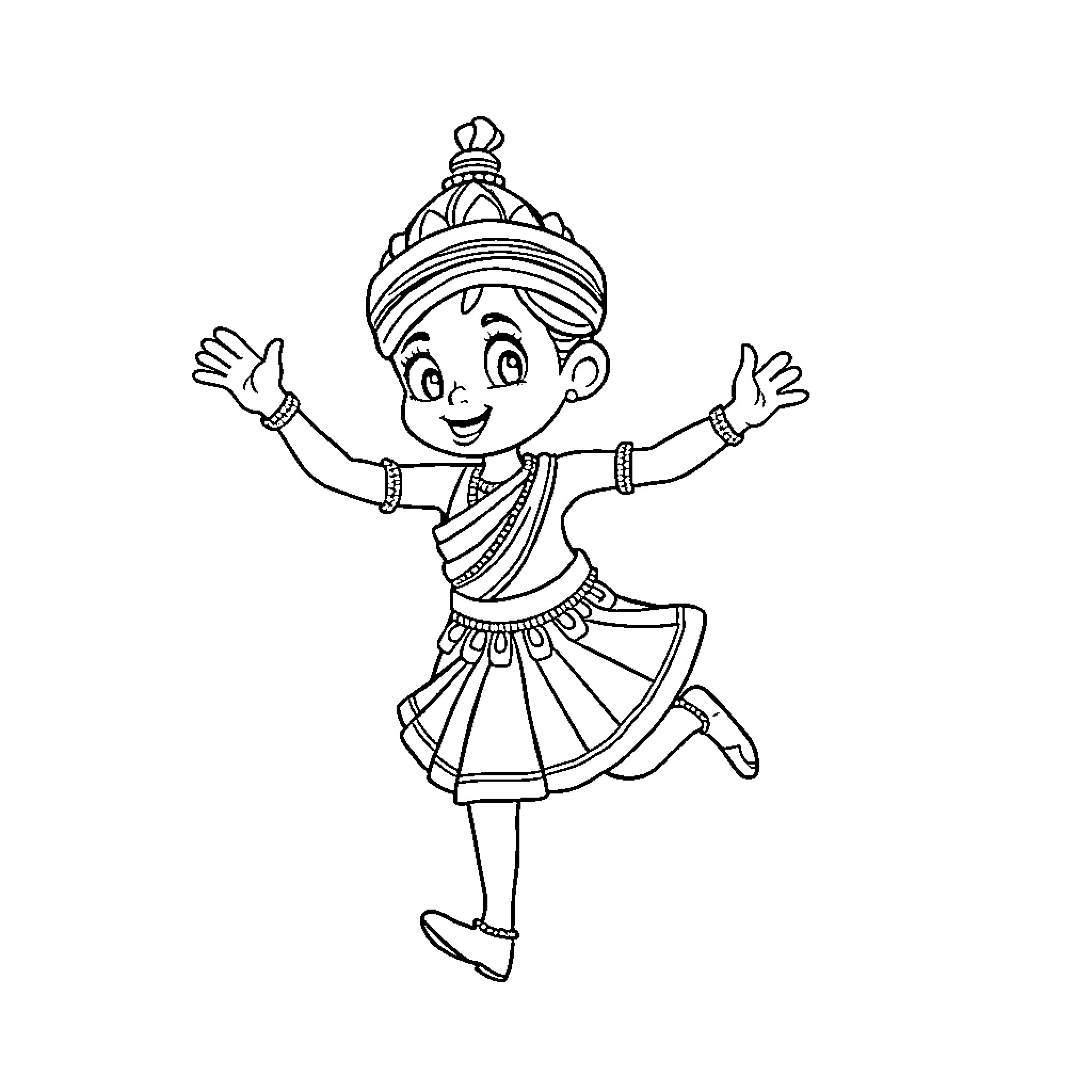 Bluey in a lively dance pose Coloring Page (free black-and-white line drawing printable PDF for all, from beginners to advanced learners, including children, teens, adults, and seniors)