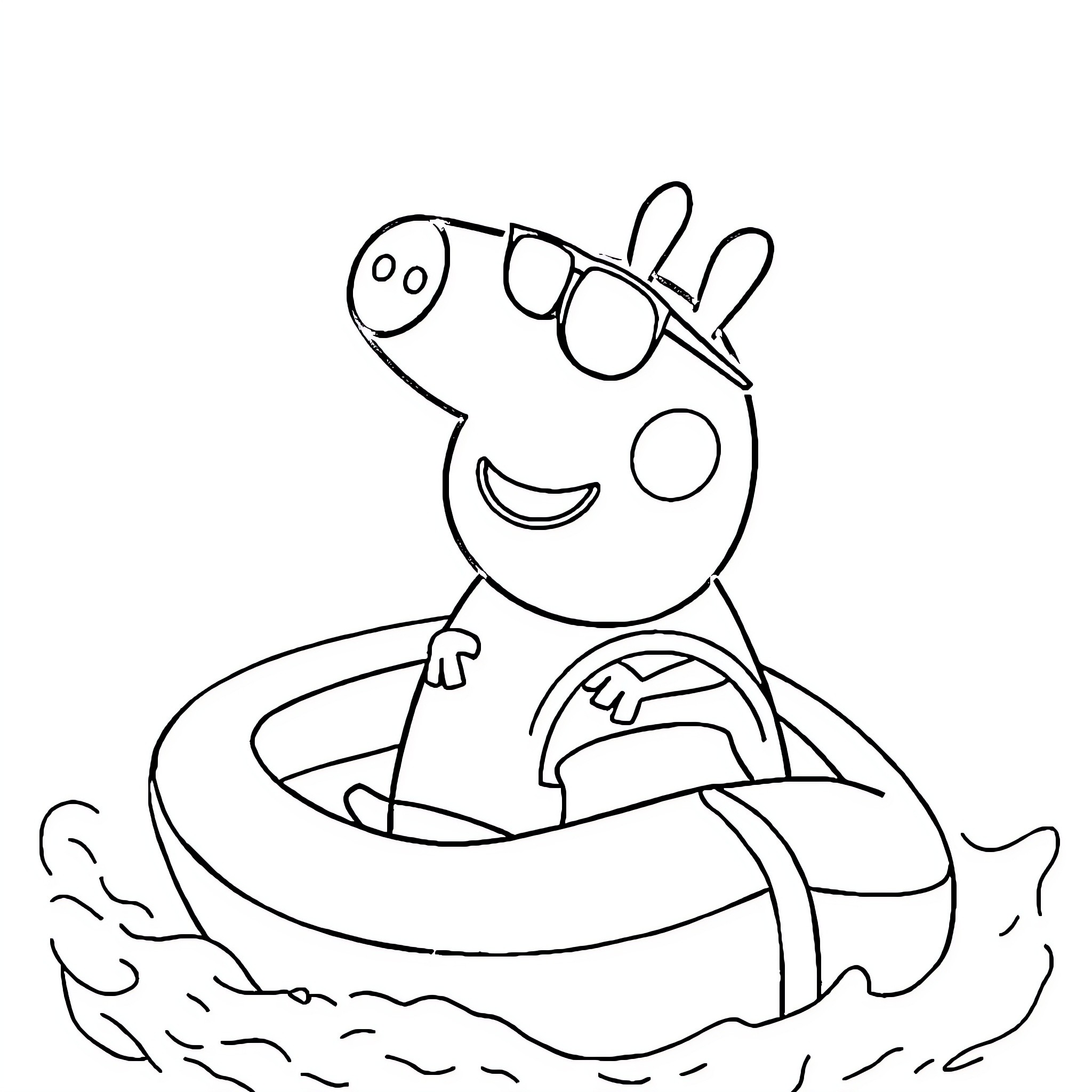 Peppa Pig enjoying a day at the beach Coloring Page (free black-and-white line drawing printable PDF for all, from beginners to advanced learners, including children, teens, adults, and seniors)