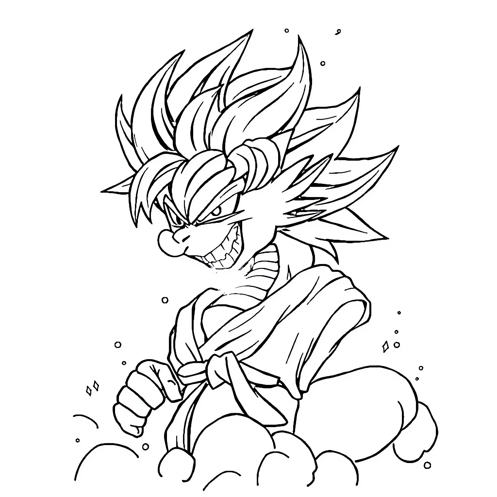 Dragon Ball Warrior's Fierce Expression Coloring Page (free black-and-white line drawing printable PDF for all, from beginners to advanced learners, including children, teens, adults, and seniors)