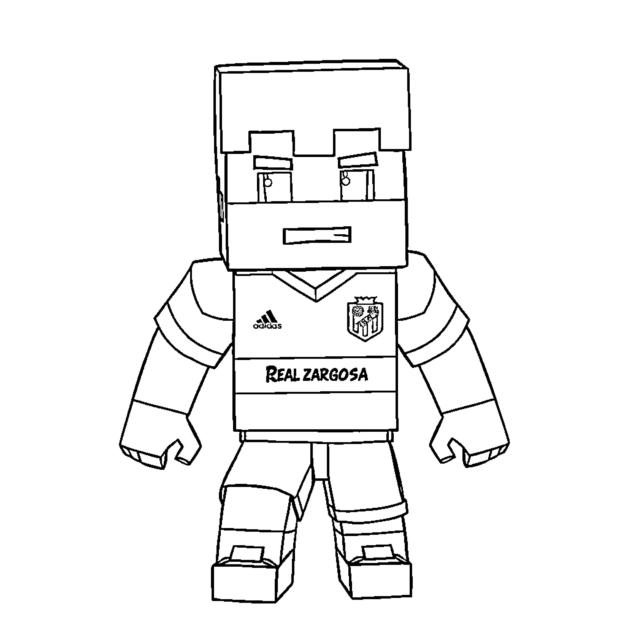 Minecraft character wearing soccer jersey Coloring Page (free black-and-white line drawing printable PDF for all, from beginners to advanced learners, including children, teens, adults, and seniors)