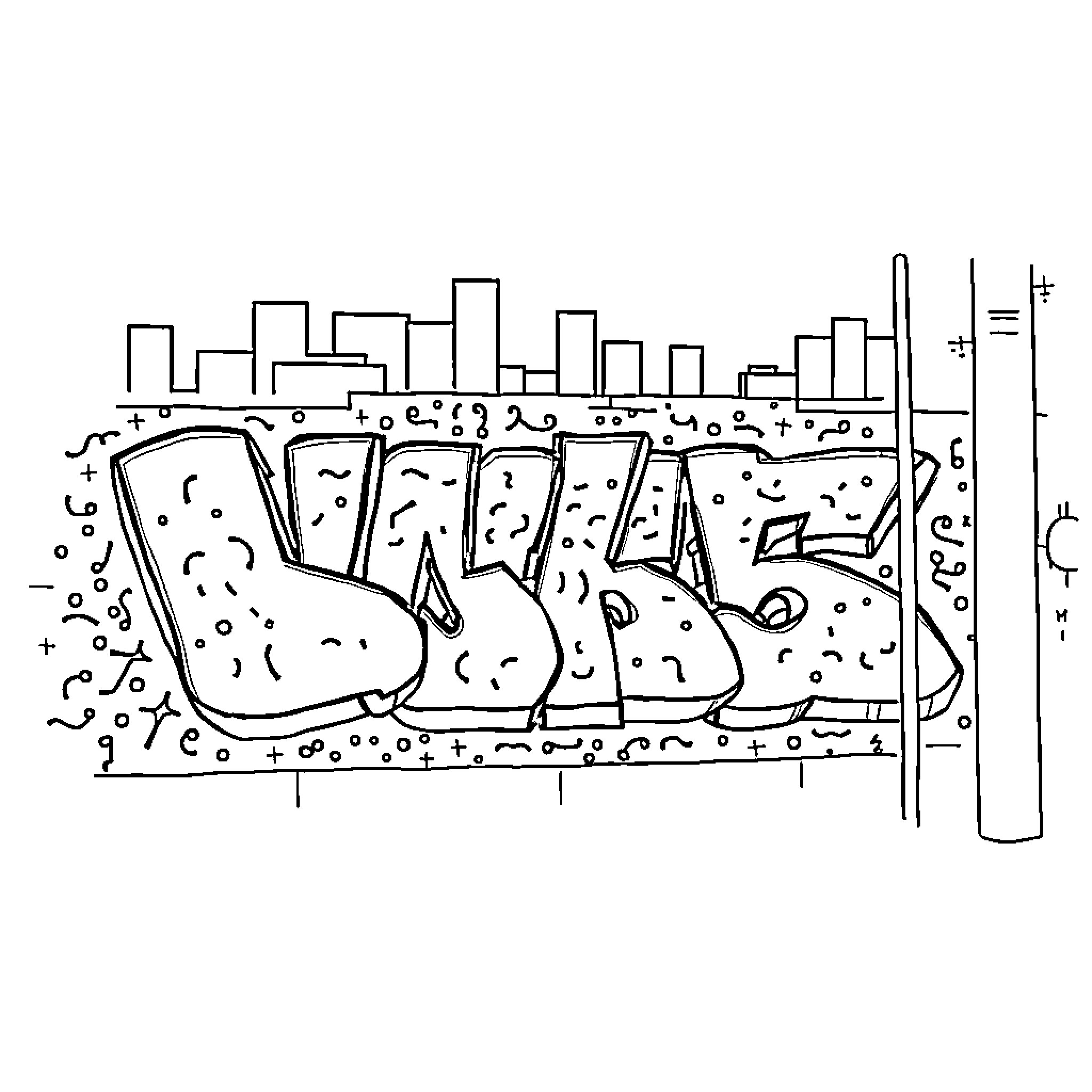 Kylah's Playful Graffiti Adventure Coloring Page (free black-and-white line drawing printable PDF for all, from beginners to advanced learners, including children, teens, adults, and seniors)