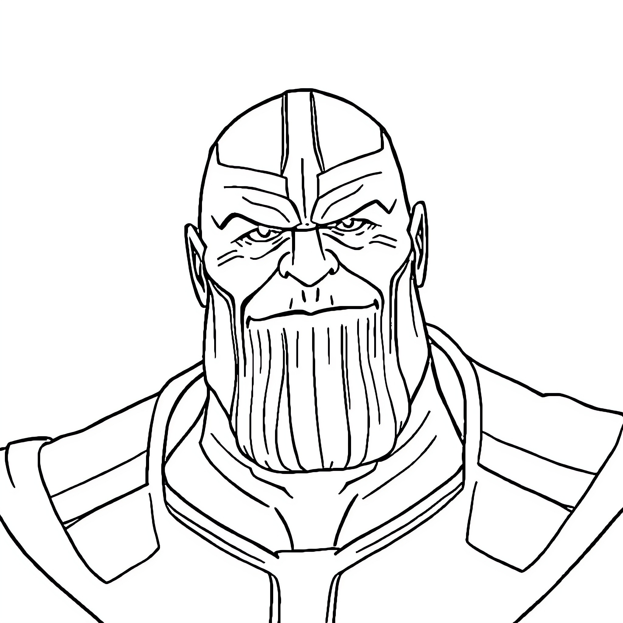 Thanos, the Powerful Titan Villain Coloring Page (free black-and-white line drawing printable PDF for all, from beginners to advanced learners, including children, teens, adults, and seniors)