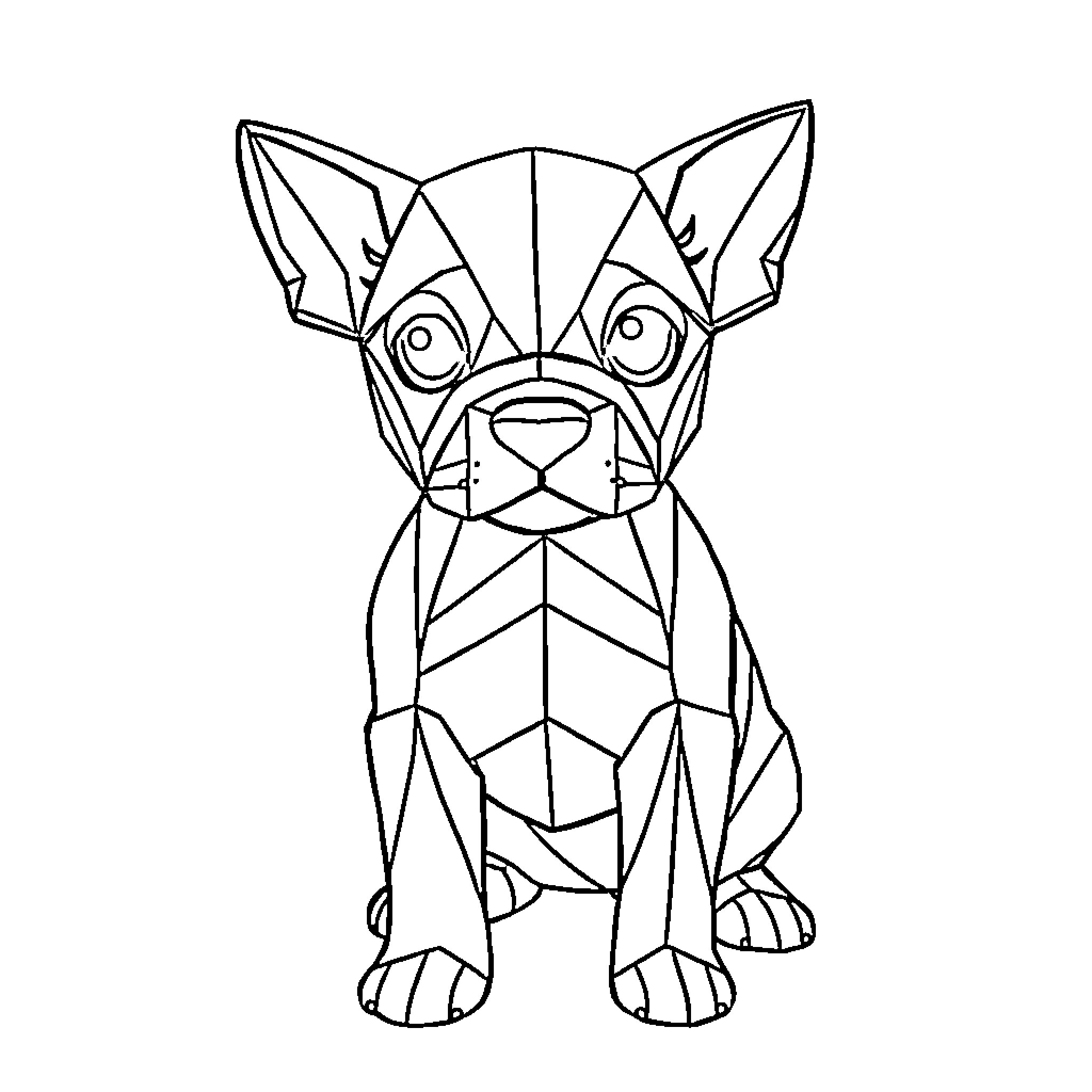 Dog in geometric artistic style Coloring Page (free black-and-white line drawing printable PDF for all, from beginners to advanced learners, including children, teens, adults, and seniors)
