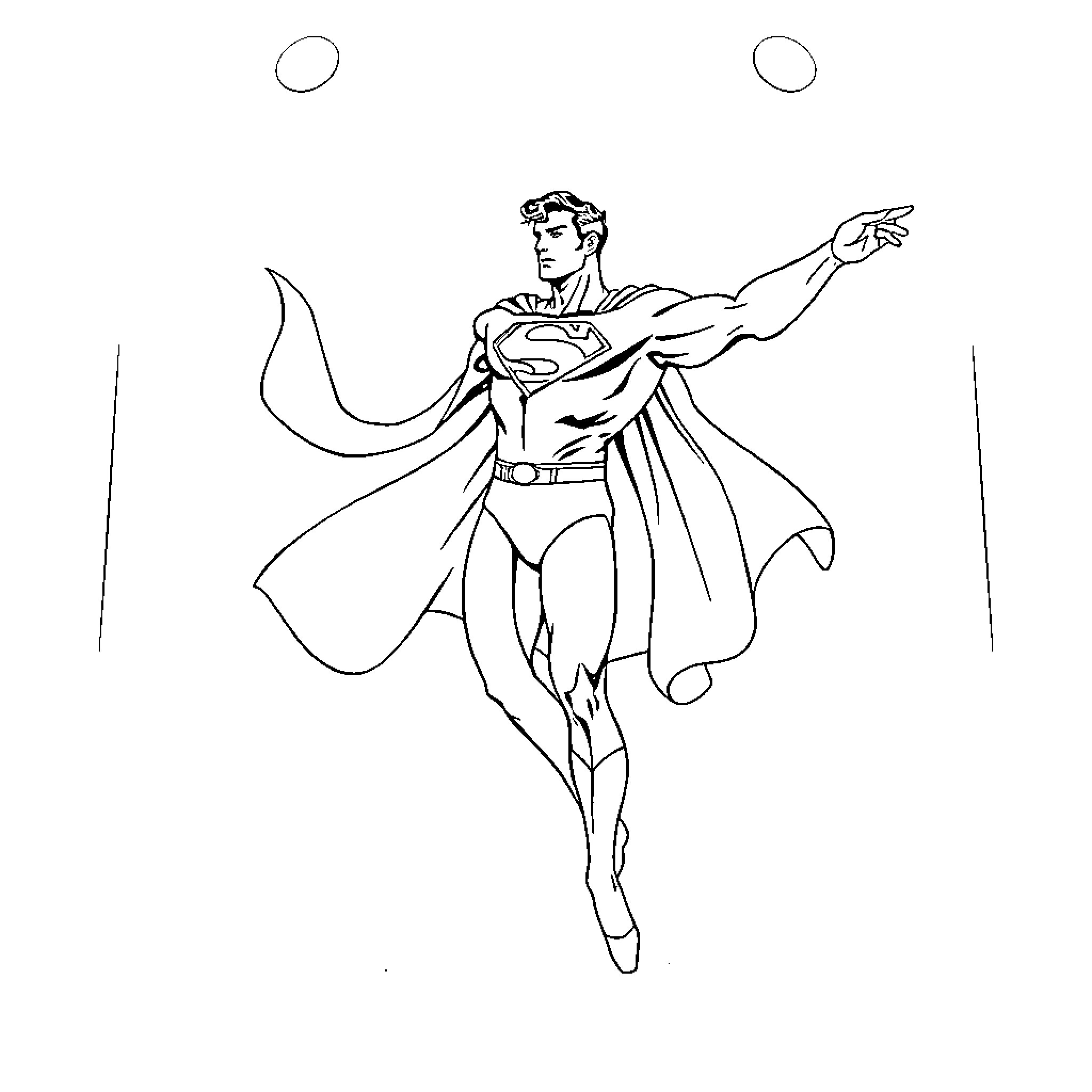 Superman in heroic action pose Coloring Page (free black-and-white line drawing printable PDF for all, from beginners to advanced learners, including children, teens, adults, and seniors)