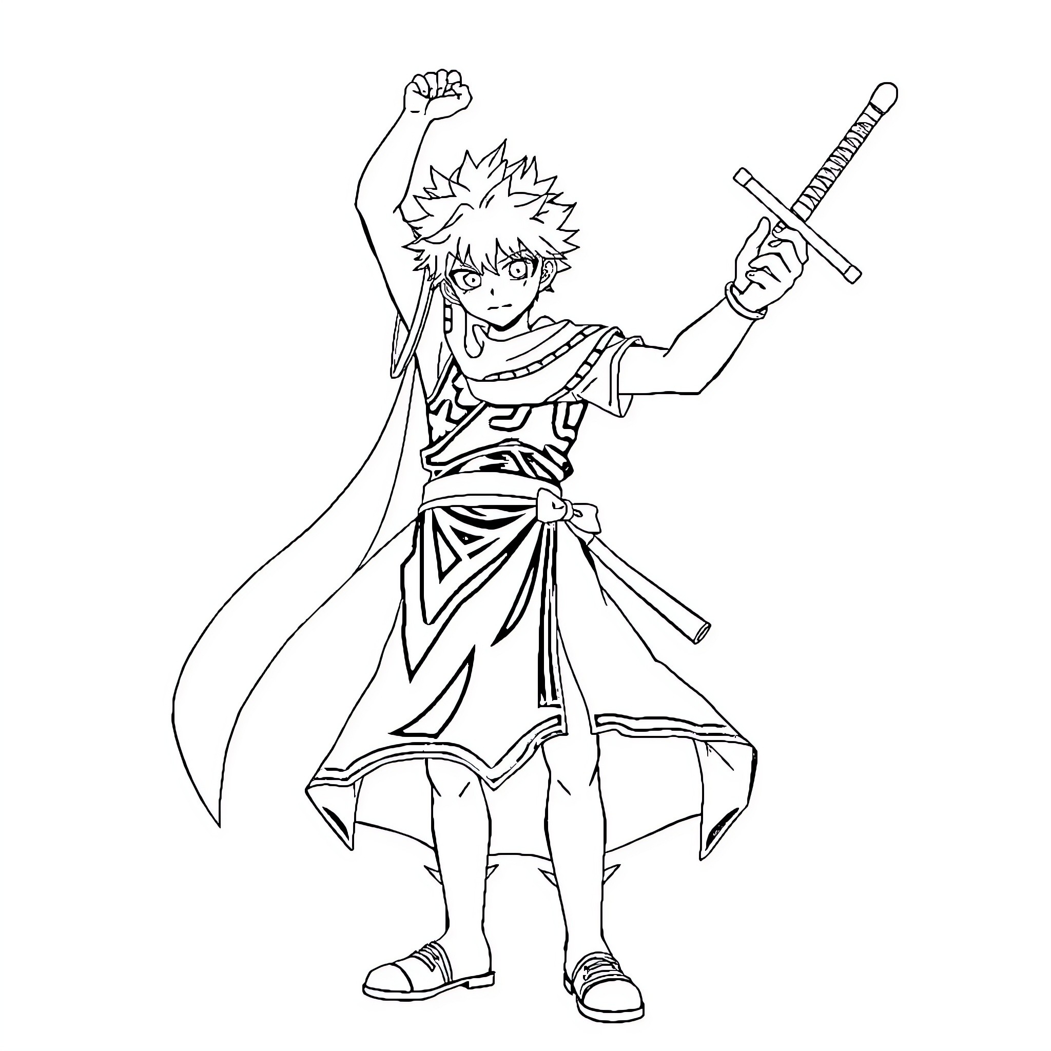 Asta's Courageous Stance with Sword Coloring Page (free black-and-white line drawing printable PDF for all, from beginners to advanced learners, including children, teens, adults, and seniors)