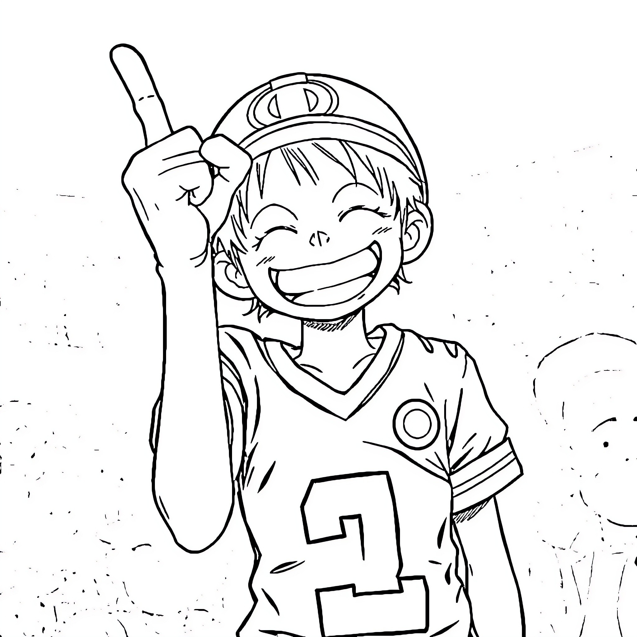 Monkey D Luffy celebrating with enthusiasm Coloring Page (free black-and-white line drawing printable PDF for all, from beginners to advanced learners, including children, teens, adults, and seniors)