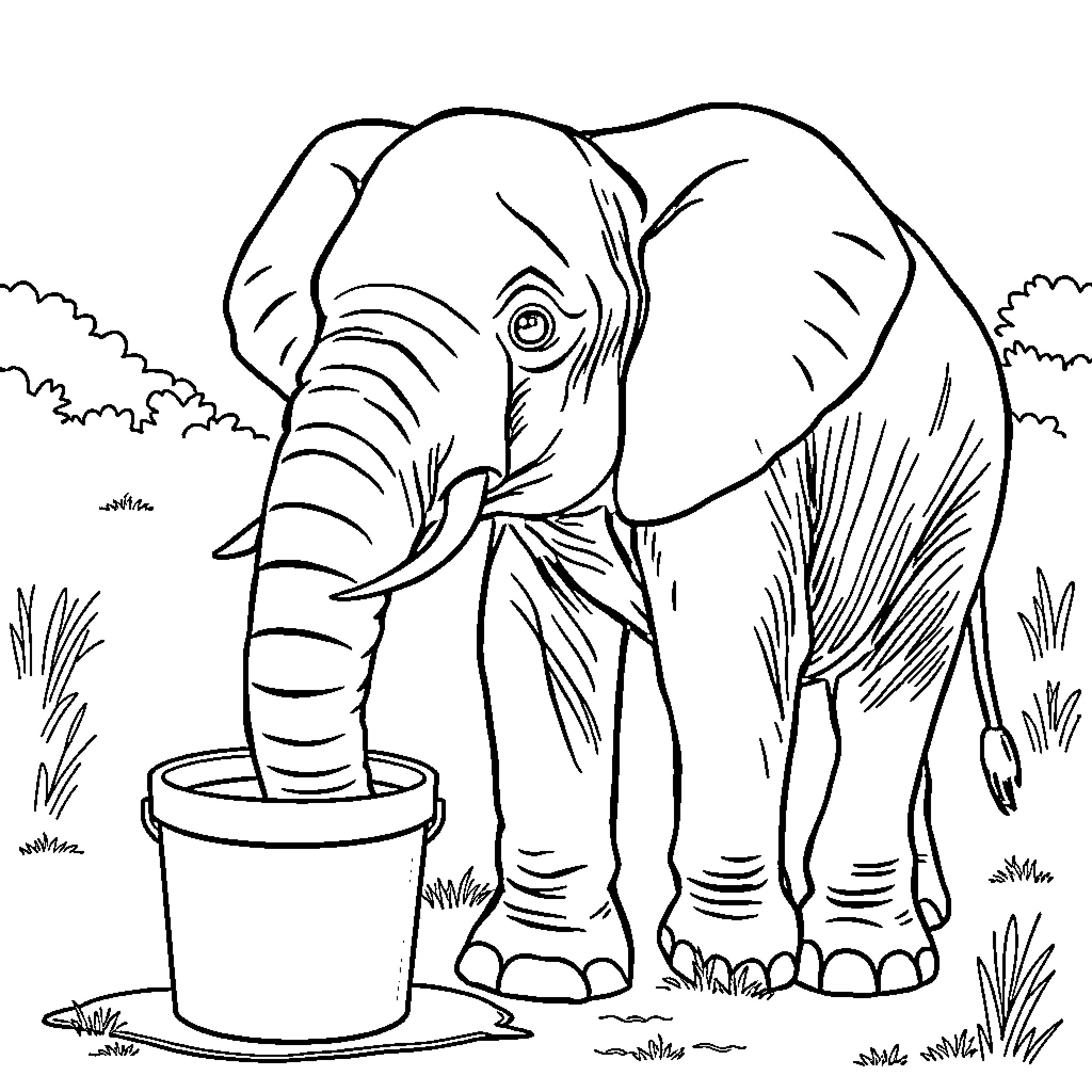 Elephant exploring its surroundings in nature Coloring Page (free black-and-white line drawing printable PDF for all, from beginners to advanced learners, including children, teens, adults, and seniors)