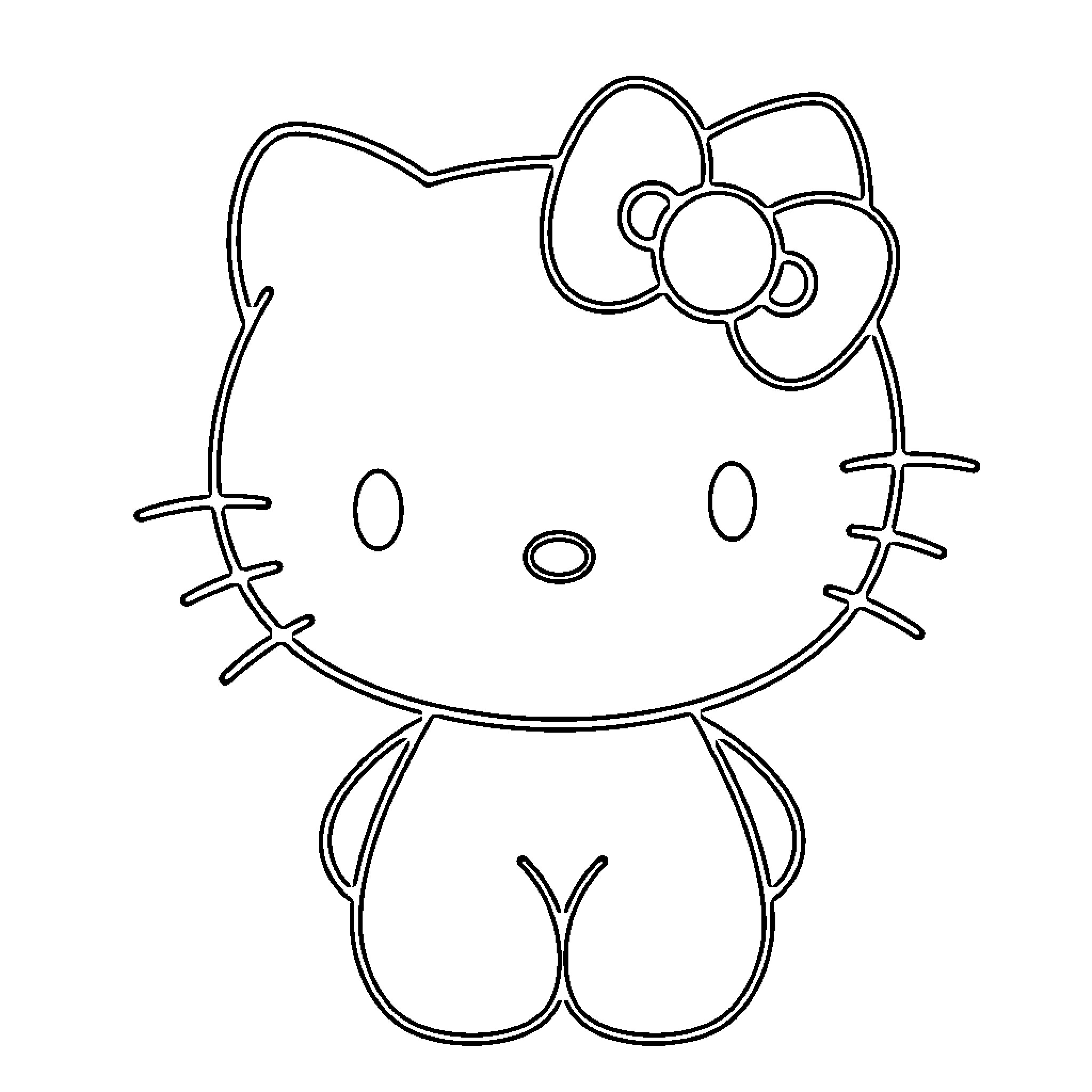 Hello Kitty sitting cutely Coloring Page (free black-and-white line drawing printable PDF for all, from beginners to advanced learners, including children, teens, adults, and seniors)