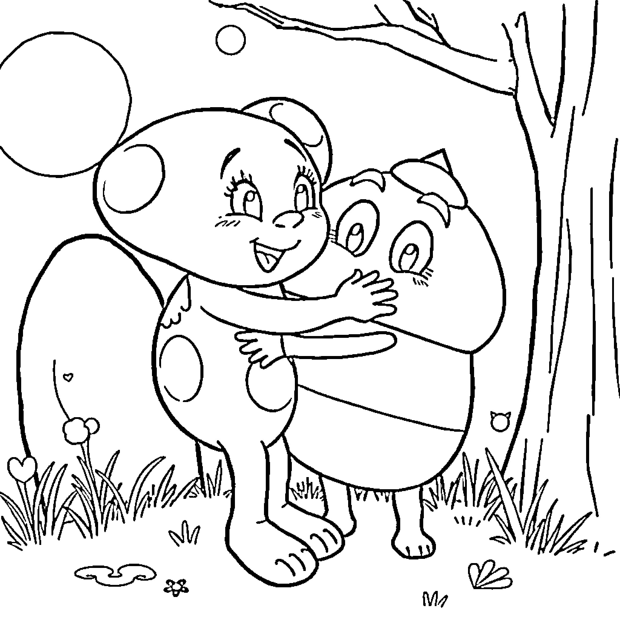 Pebble friends exploring the outdoors Coloring Page (free black-and-white line drawing printable PDF for all, from beginners to advanced learners, including children, teens, adults, and seniors)