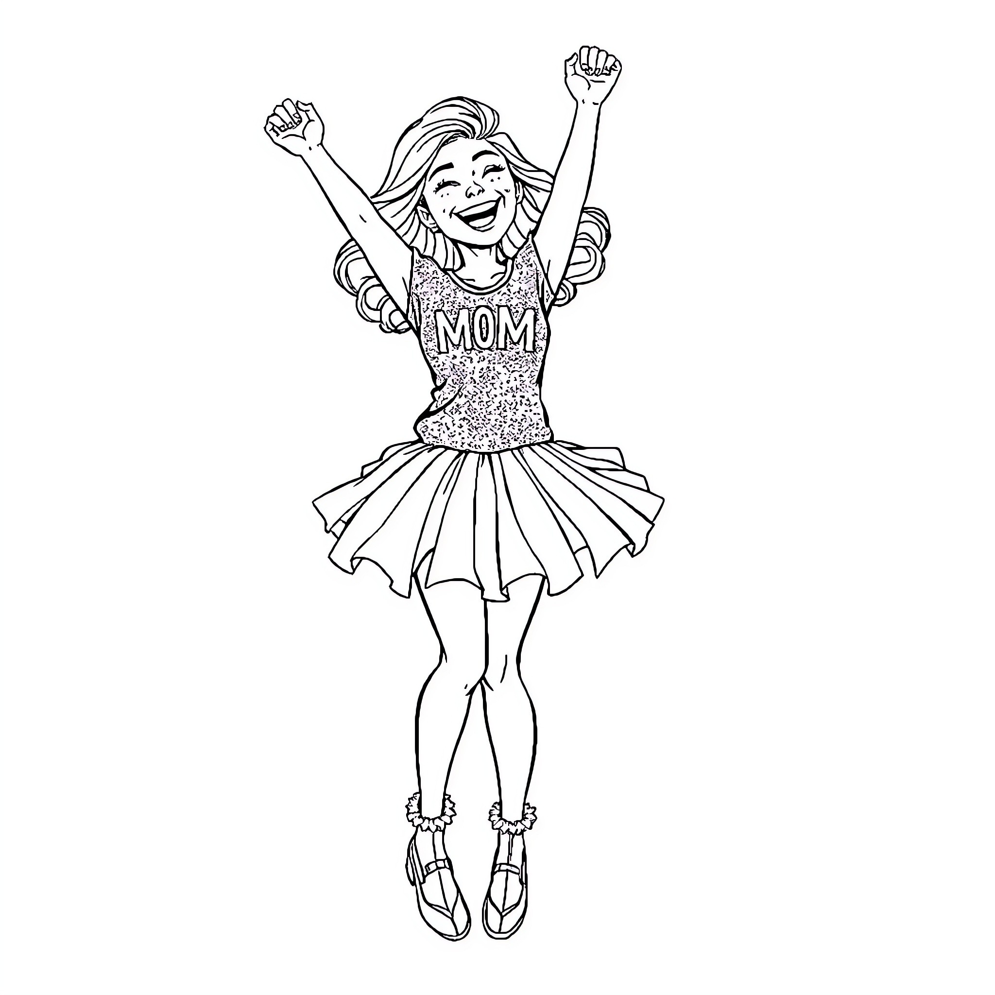 Mom celebrating with joy and enthusiasm Coloring Page (free black-and-white line drawing printable PDF for all, from beginners to advanced learners, including children, teens, adults, and seniors)